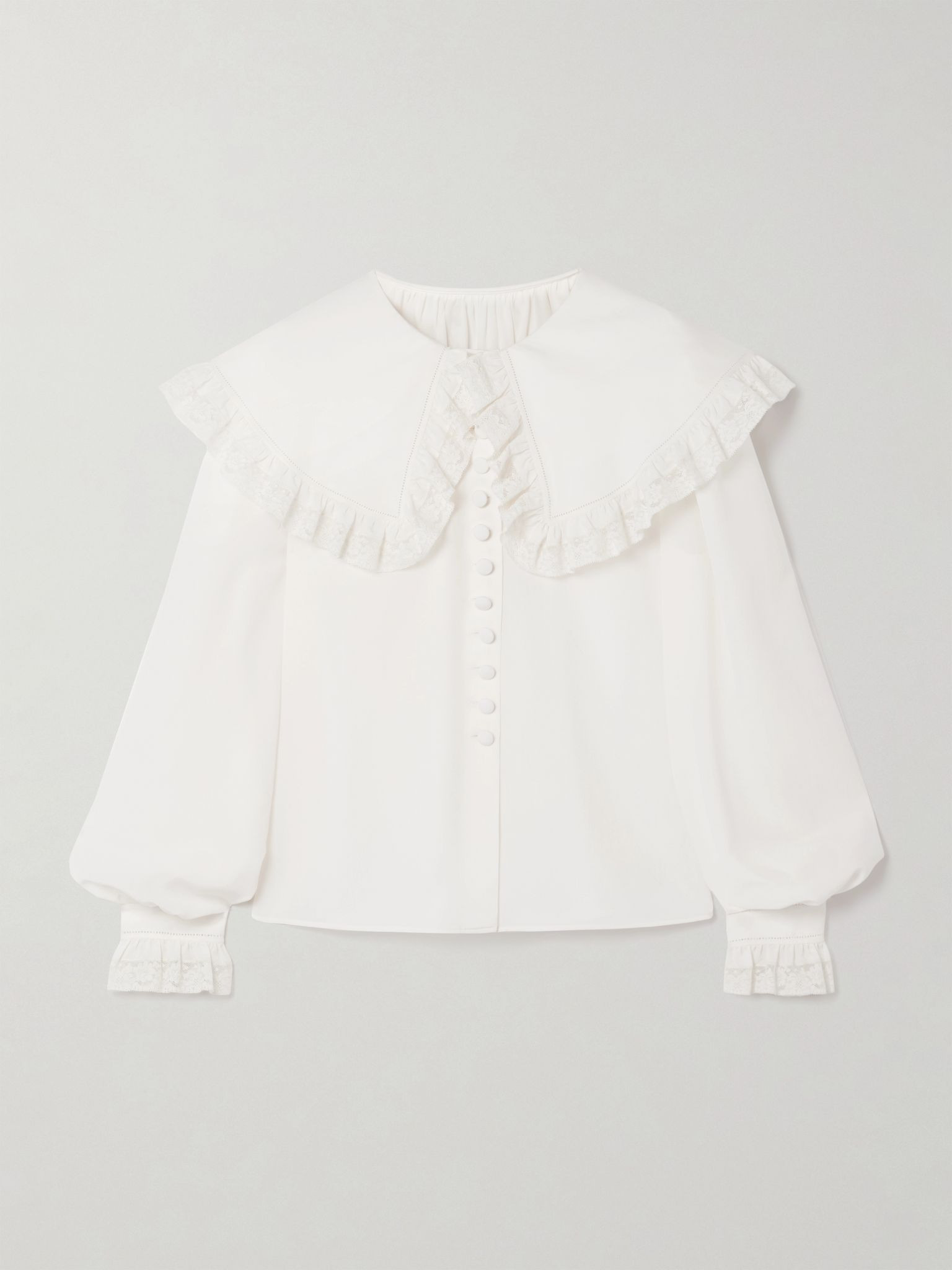 Lace-trimmed organic silk blouse White - 1