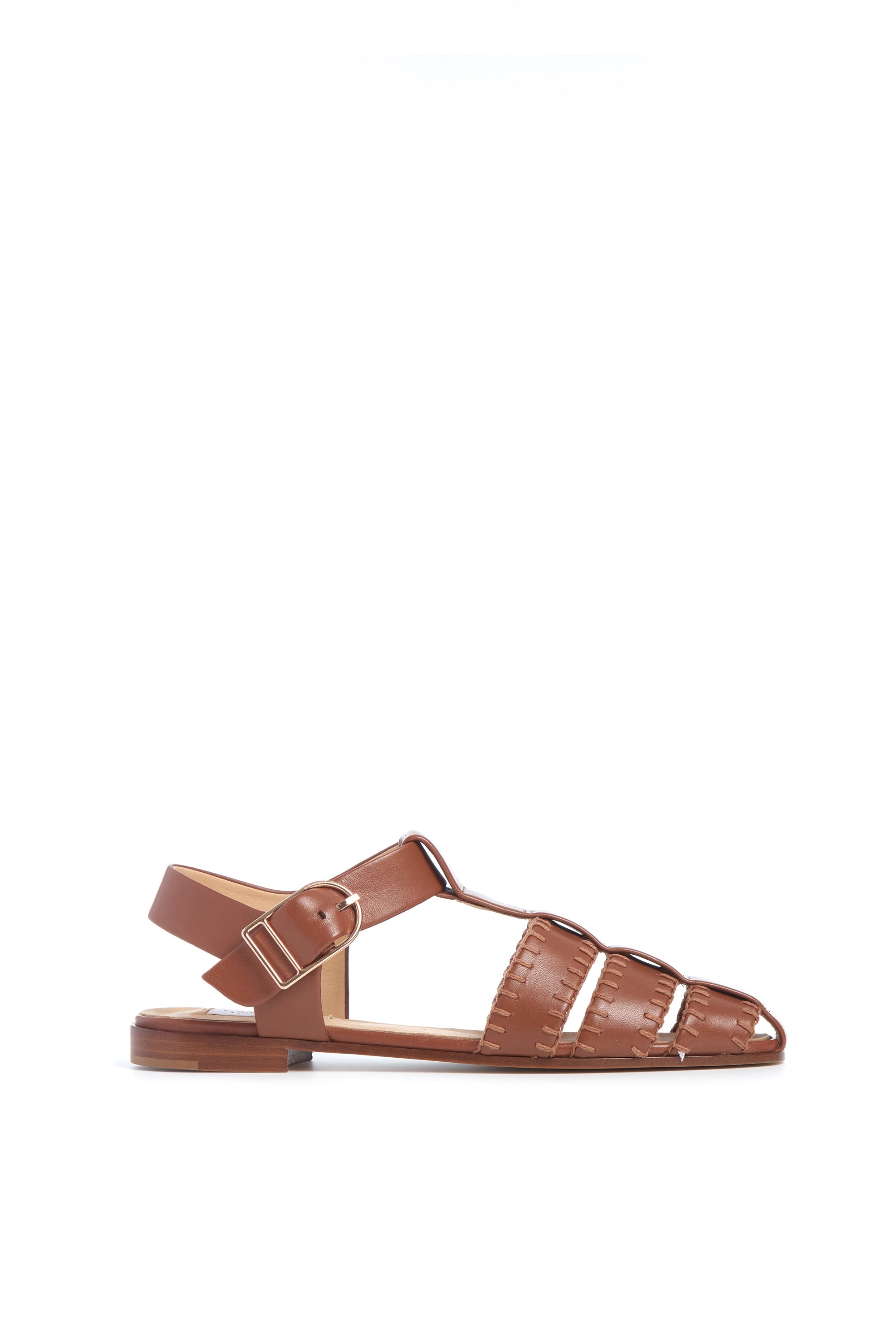 Lynn Flat Sandal in Cognac Leather with Stitch - 1