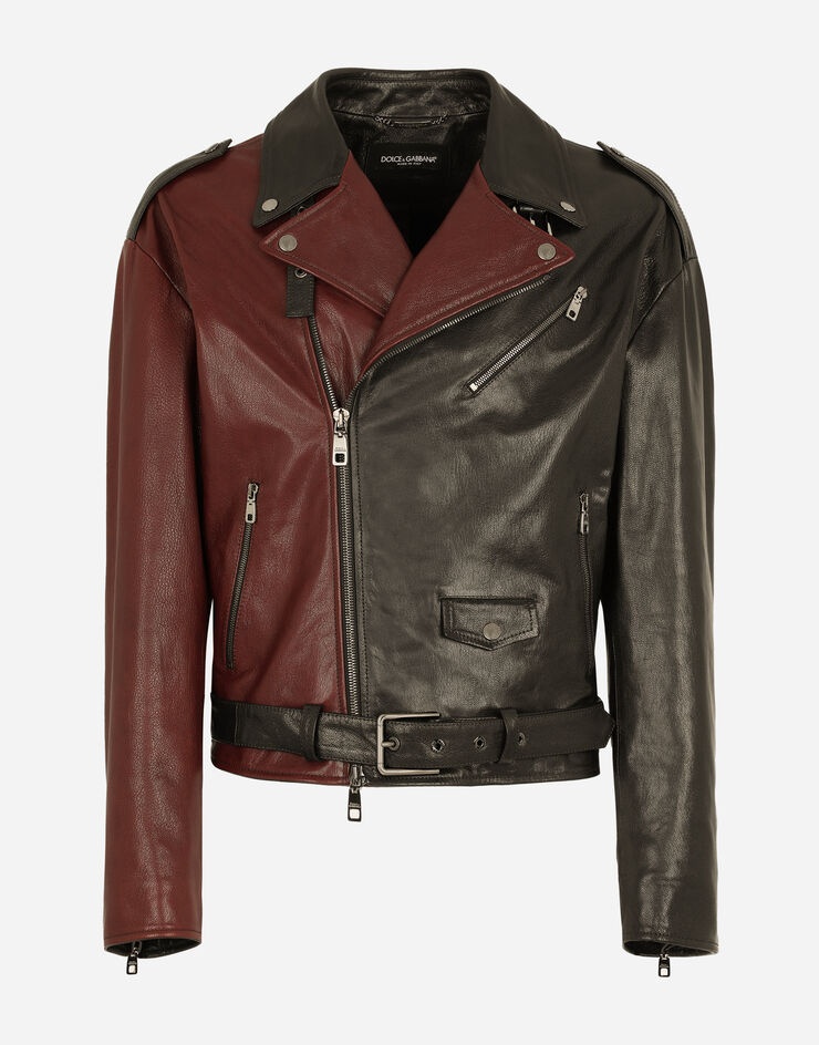 Two-tone leather biker jacket - 3