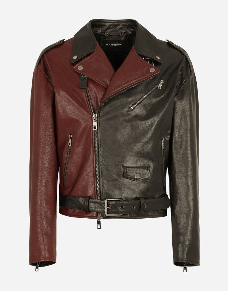 Two-tone leather biker jacket 3