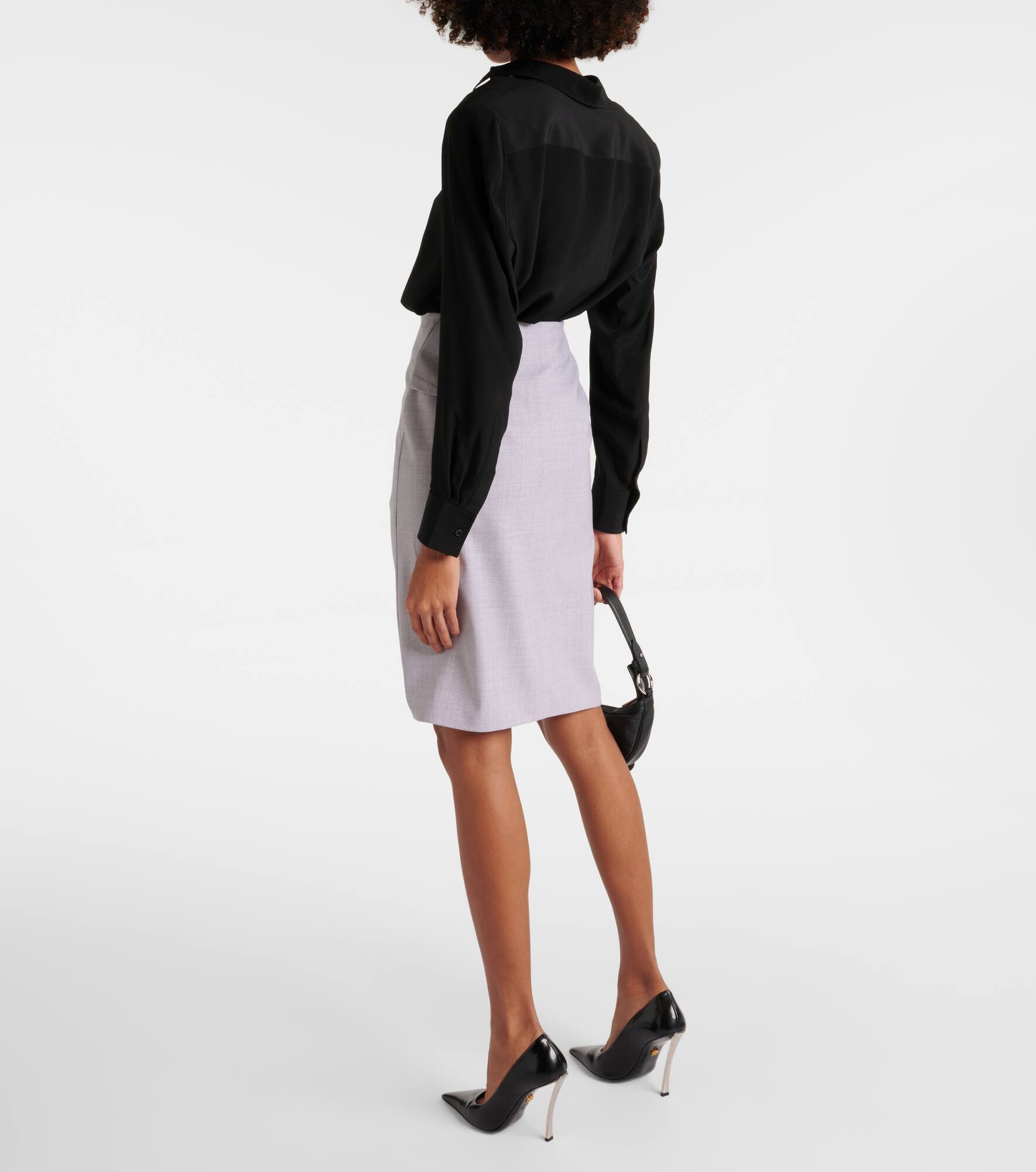 Mélange wool-blend pencil skirt - 3