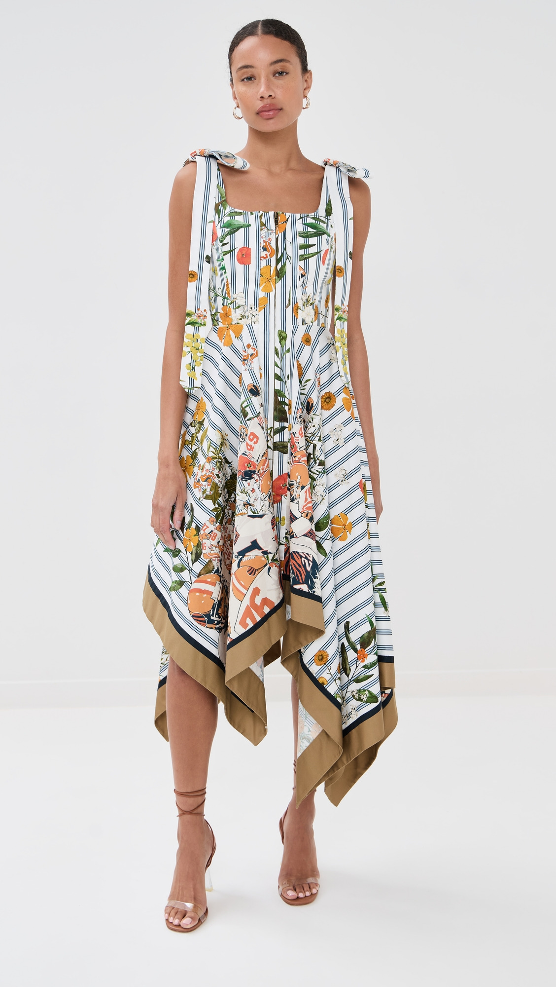 Shoulder Ties Printed Midi Dress - 6