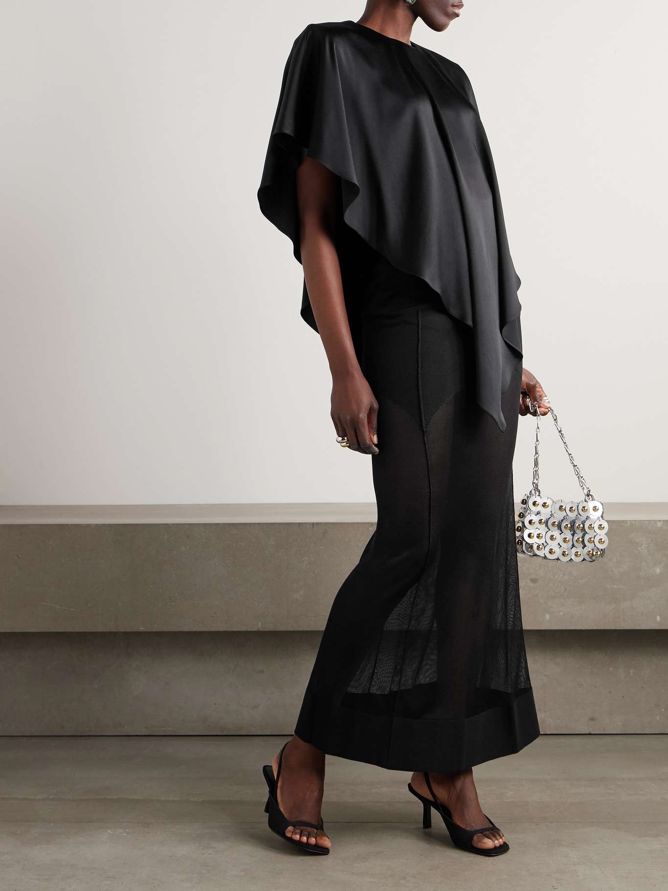 Asymmetric layered satin blouse Black - 2