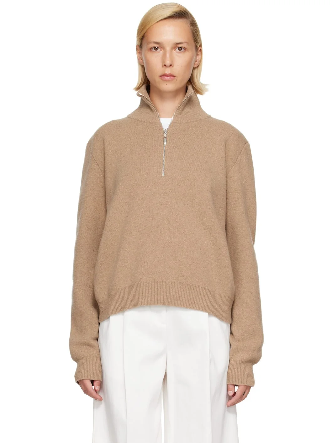 Beige Zipped Mouliné Polo - 1