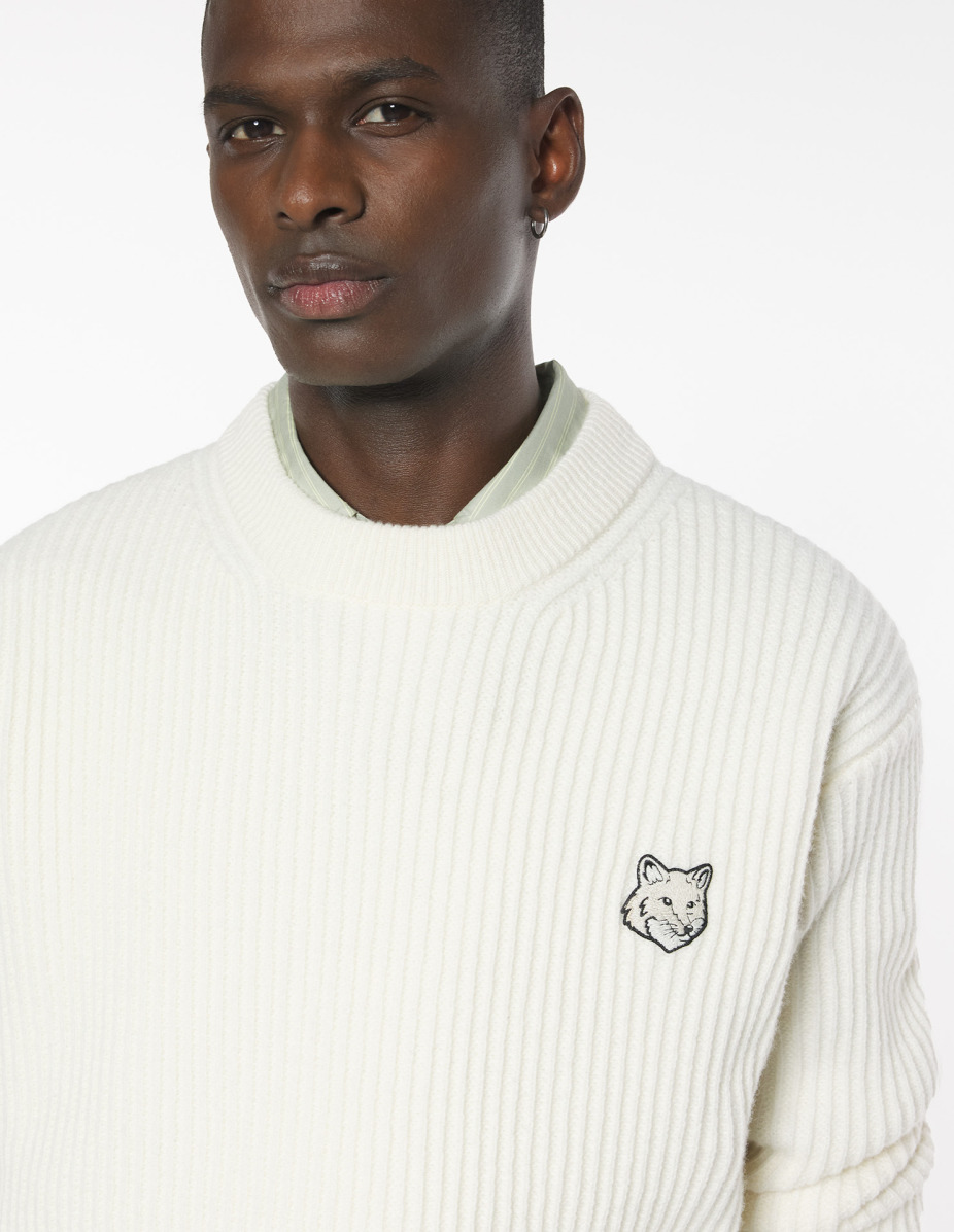 FOX HEAD WOOL RIBBED JUMPER - 4
