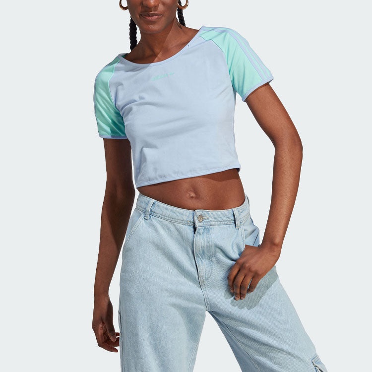 (WMNS) adidas originals Island Club Short T-Shirt 'Blue Dawn Easy Green' IT8154 - 2