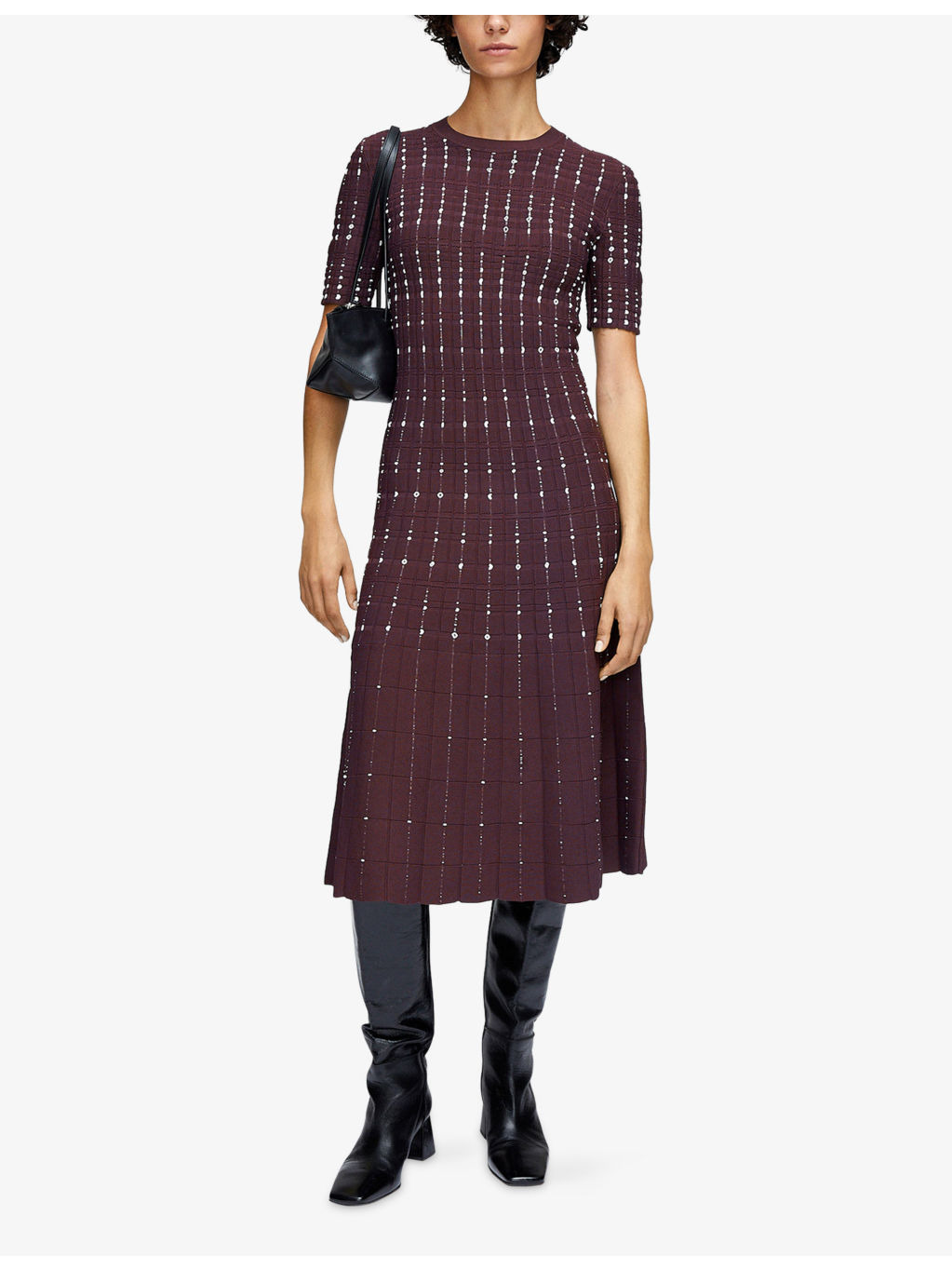 Fragmented Stripe Short-Sleeve Stretch-Knit Midi Dress - 2