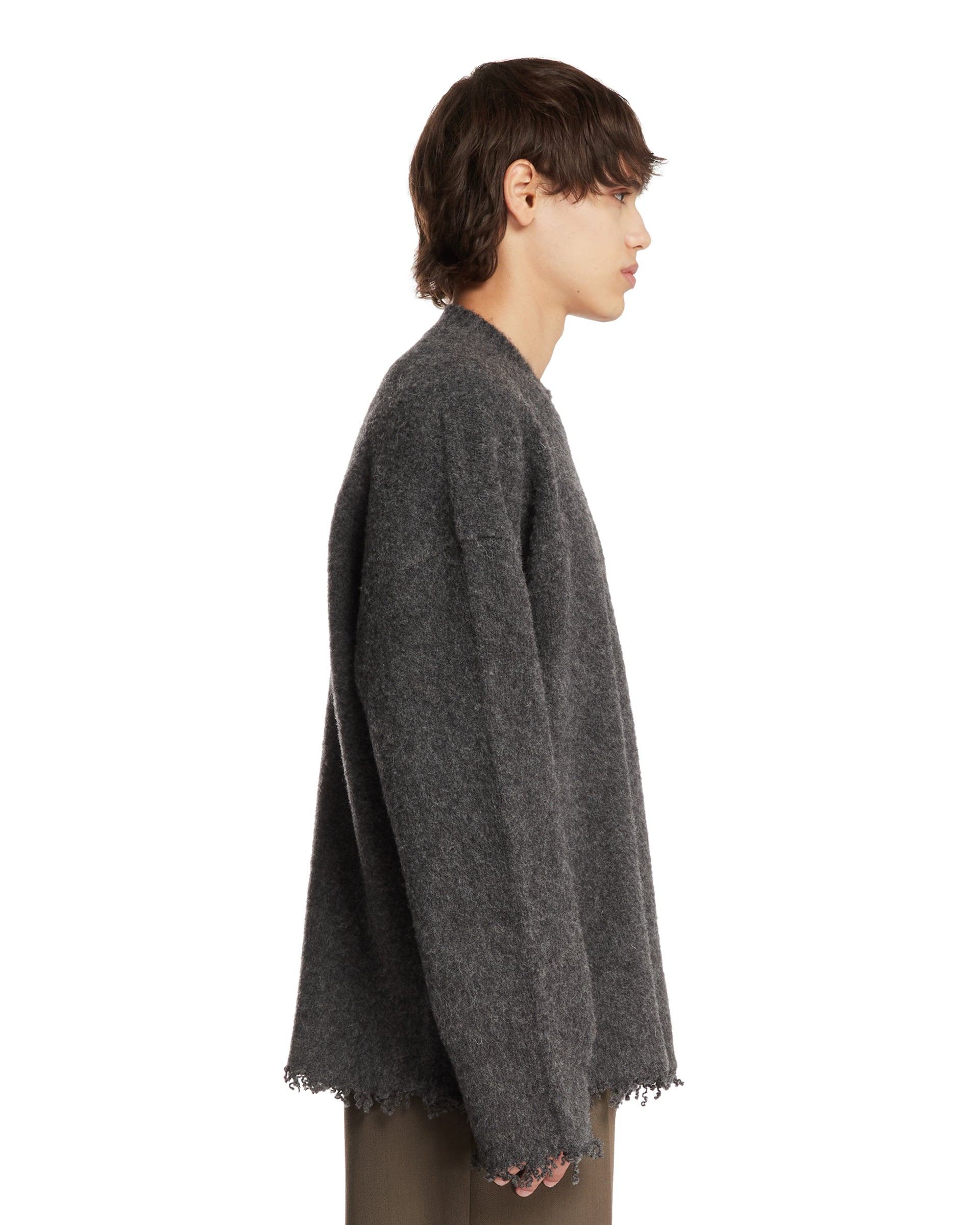 Gray Sweater with Fringed Hem - 5