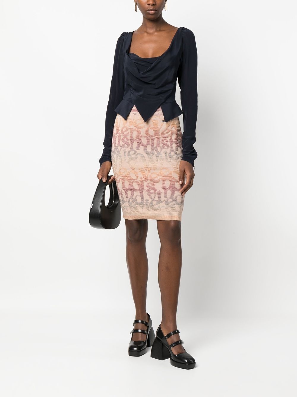 Logomania knitted pencil skirt - 2