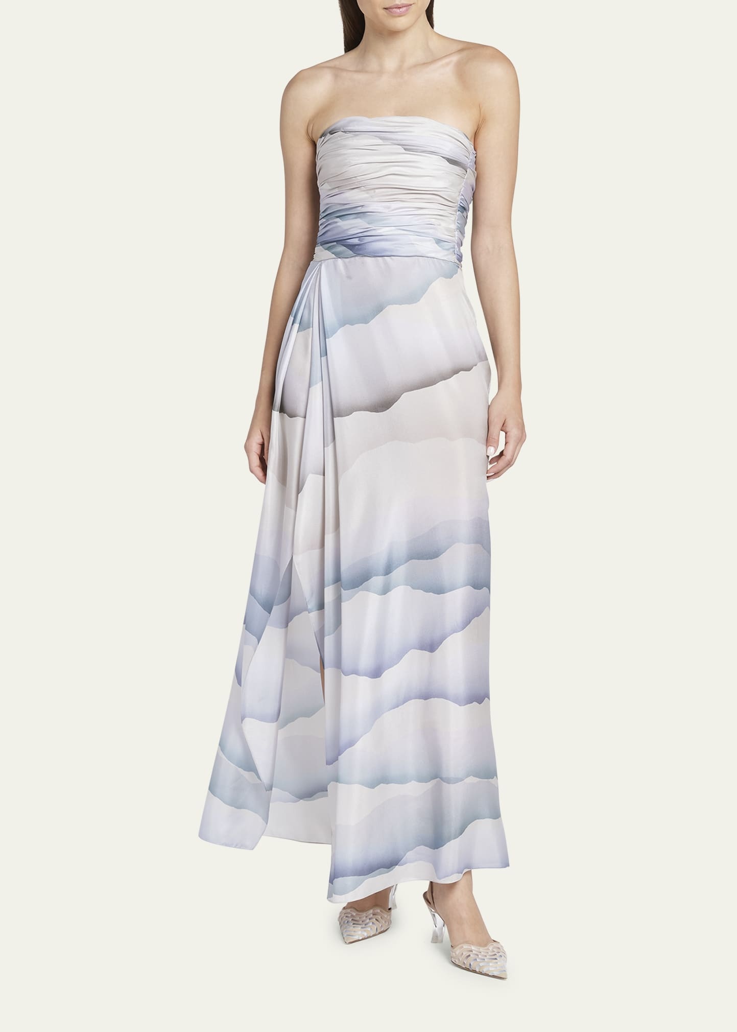 Printed Strapless Ruched Silk Dress - 2