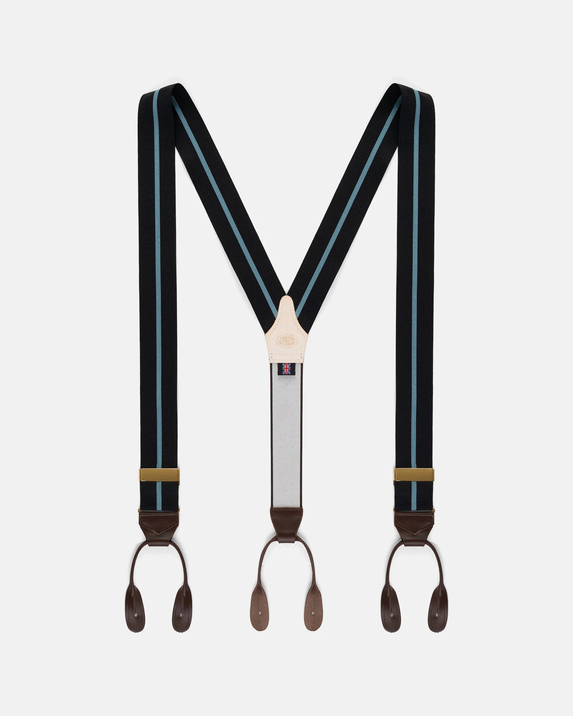 MADE-IN-ENGLAND NAVY & LIGHT BLUE STRIPED BARATHEA BRACES - 1