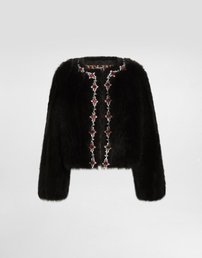 Fluffy sheepskin jacket with inlay 1