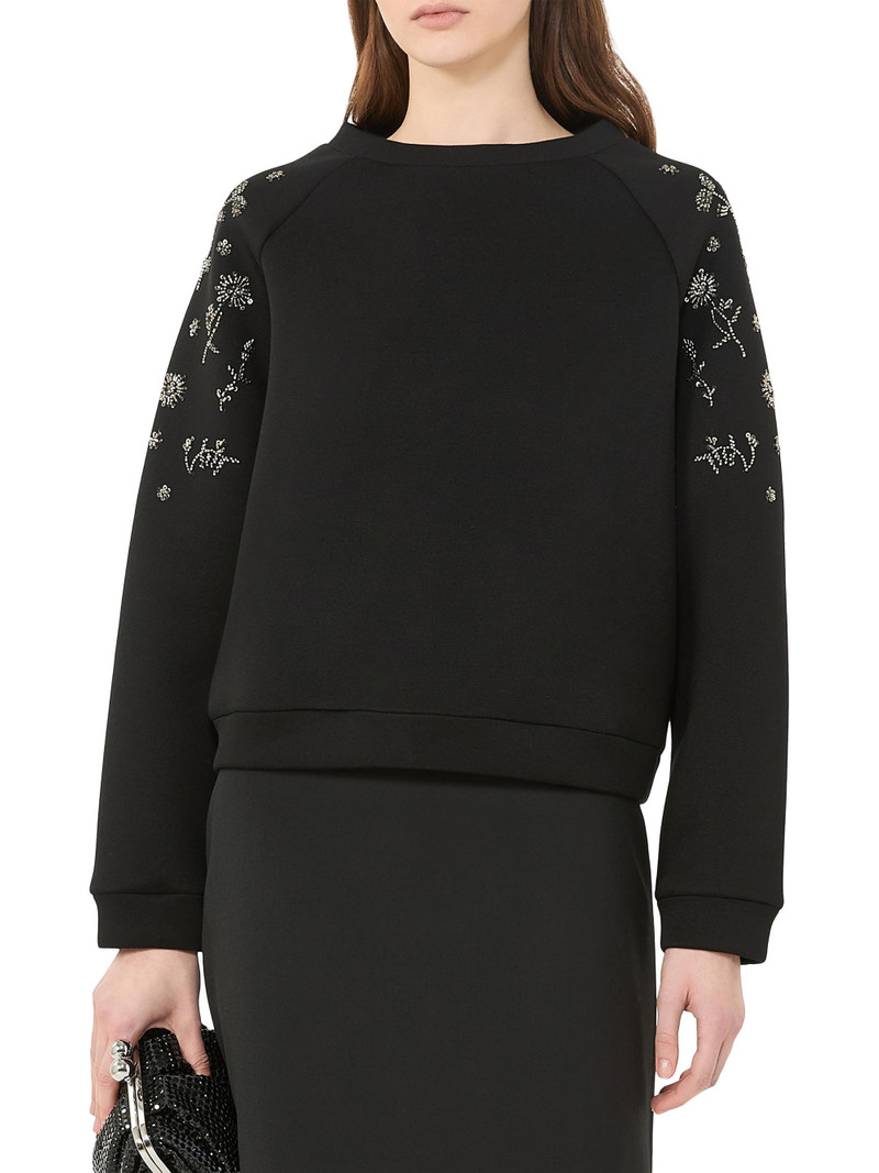 Women's Embroidered Scuba Jersey Sweatshirt - Black 4
