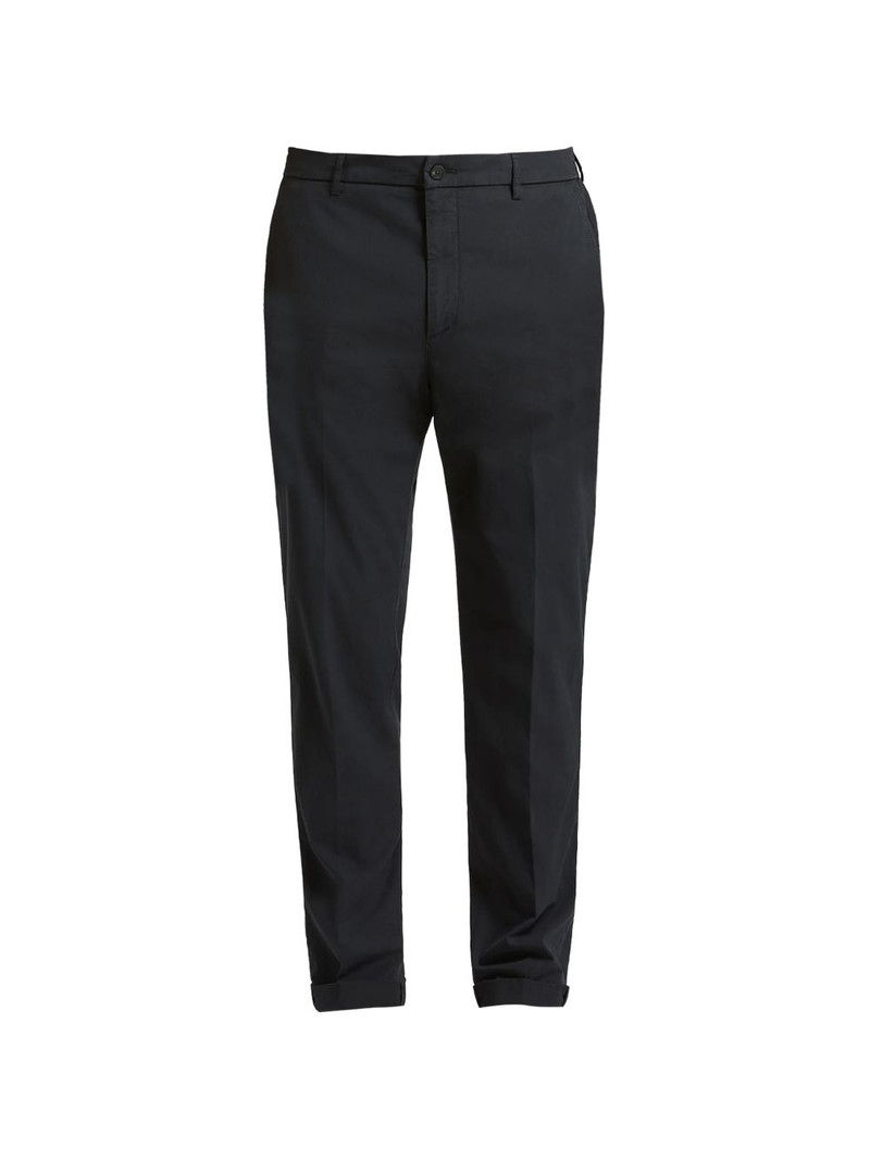button-fastening cotton chino trousers 1