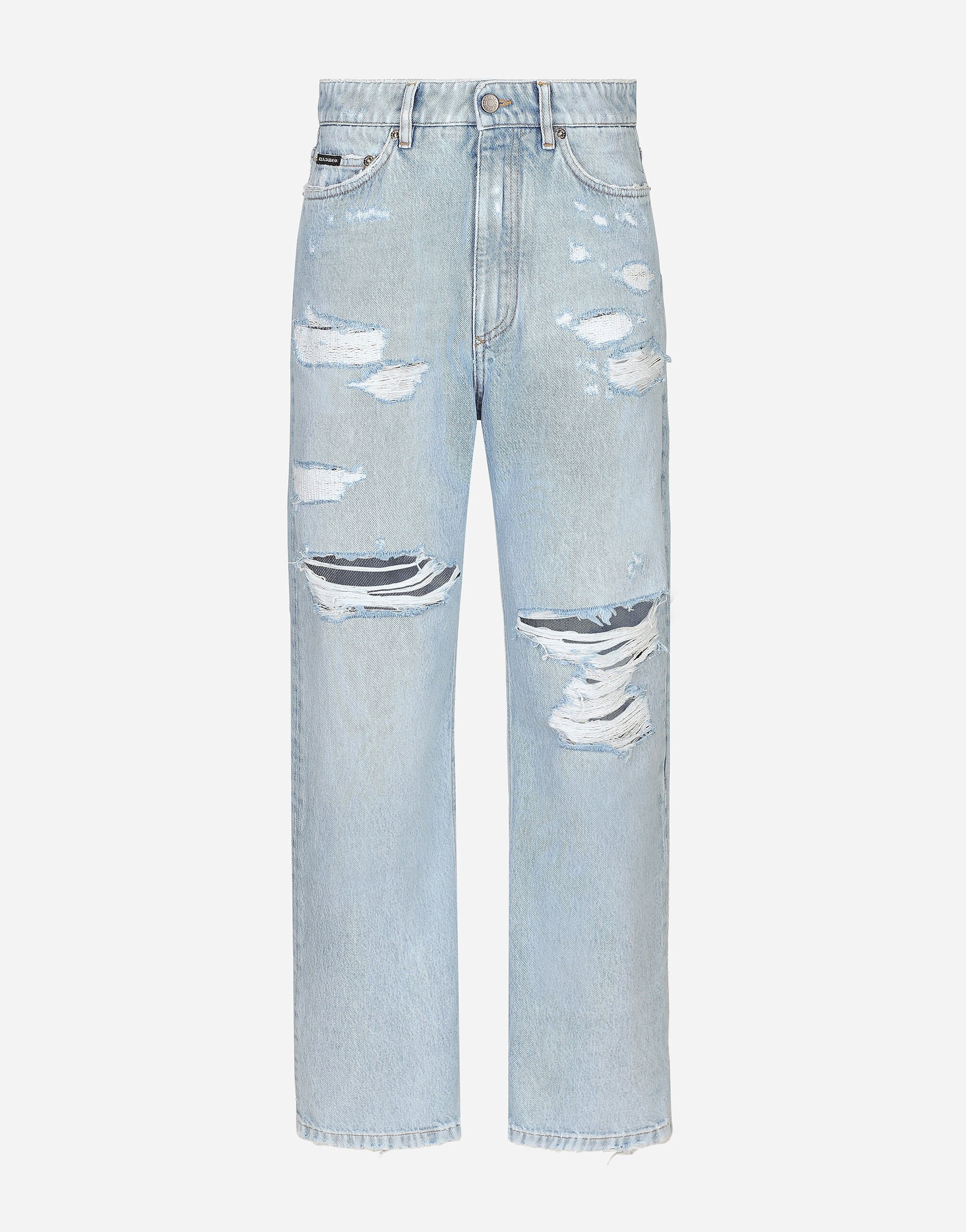 Cotton denim boyfriend jeans with rips - 1