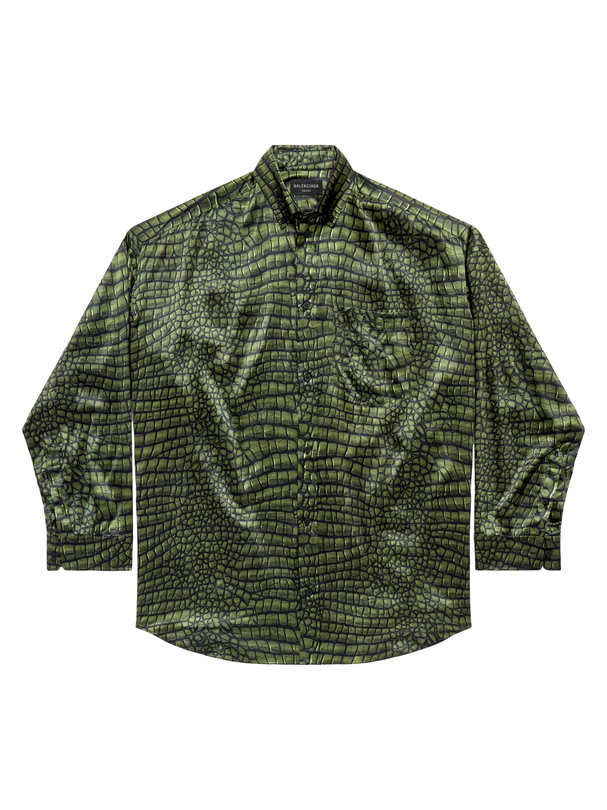 Women's Cocoon Shirt in Croc Silk Satin - Green - 1