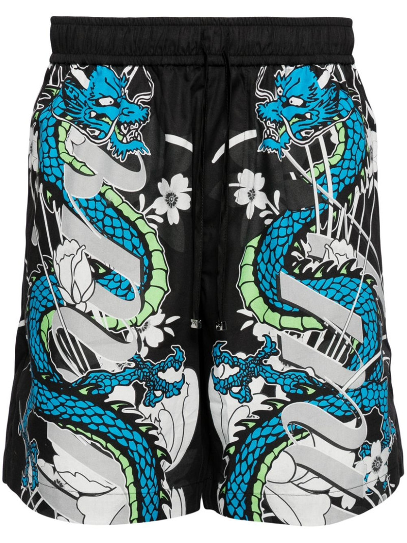 dragon-print cotton track shorts 1