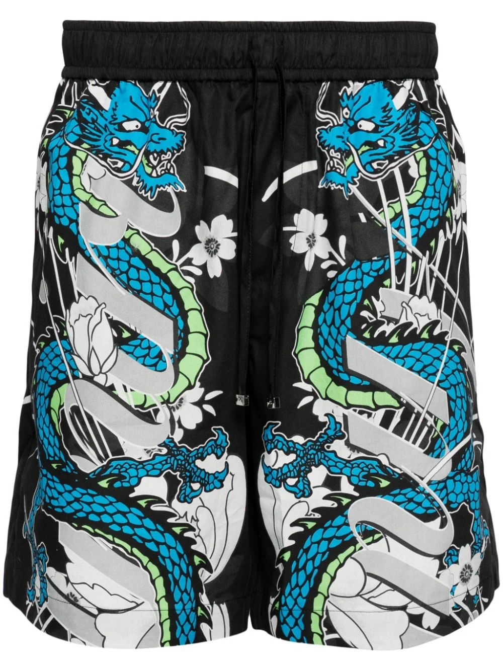 dragon-print cotton track shorts - 1