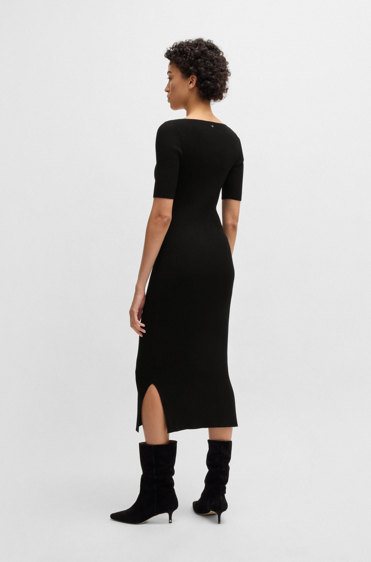 KNITTED DRESS WITH V NECKLINE IN STRETCH YARNS - 5