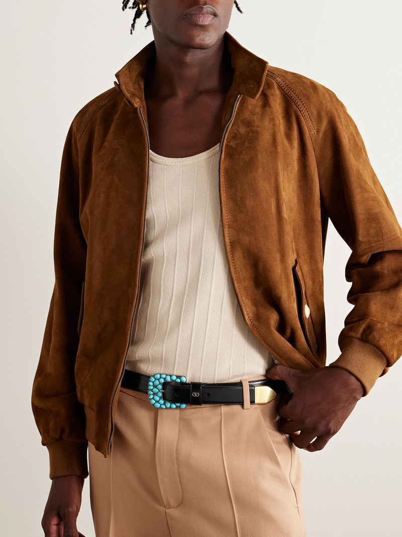 3cm VLogo Signature Embellished Glossed-Leather Belt Black 3