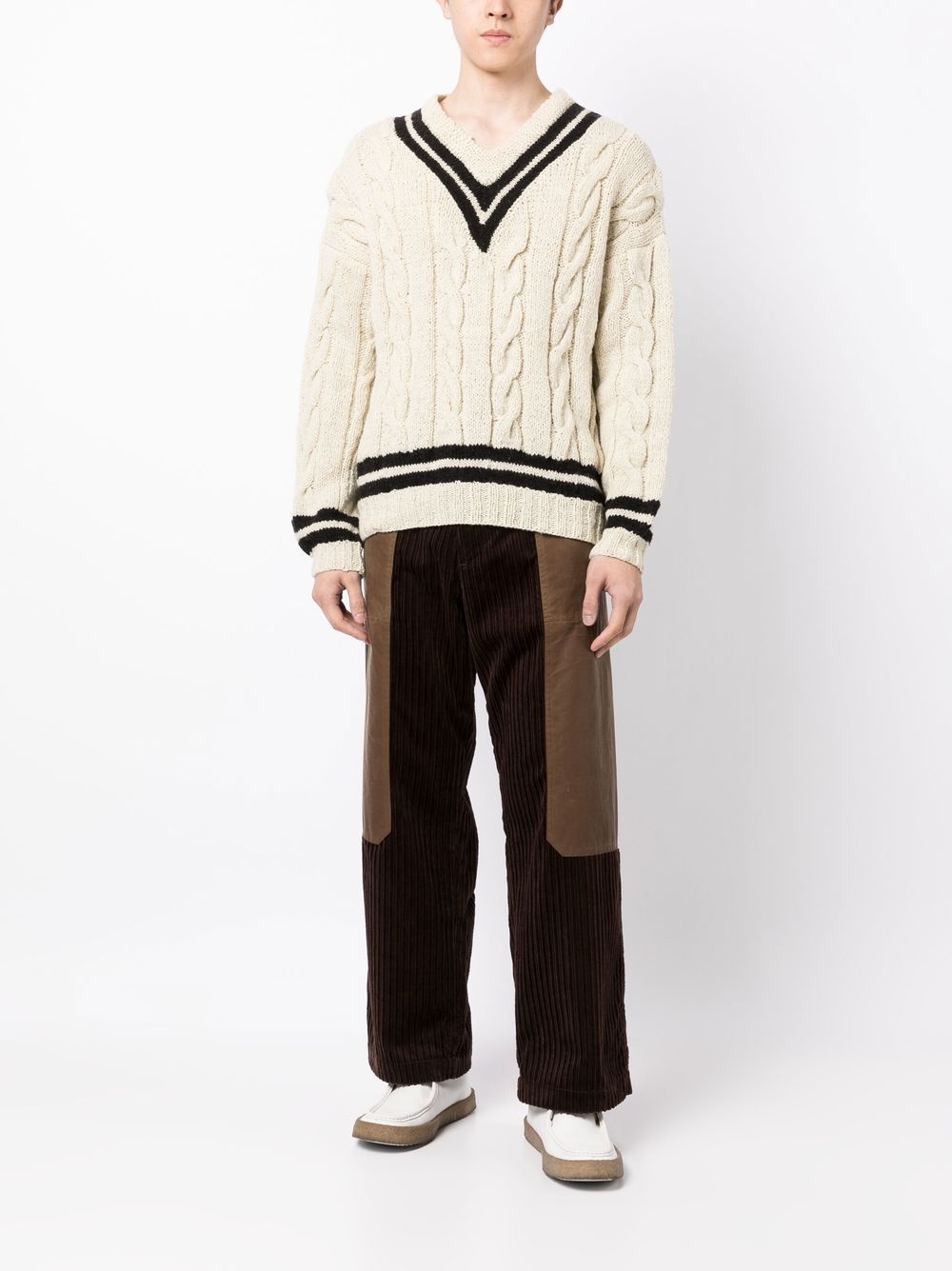 cable-knit V-neck jumper - 2