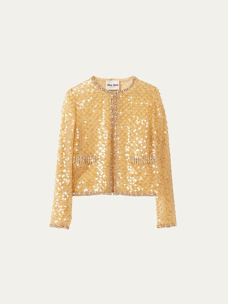Sequined Crystal Cropped Jacket - 1