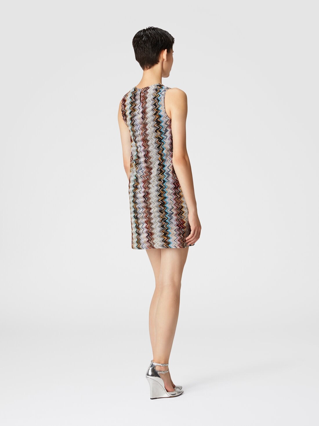 Sleeveless mini-dress in zig zag lamé viscose blend - 3