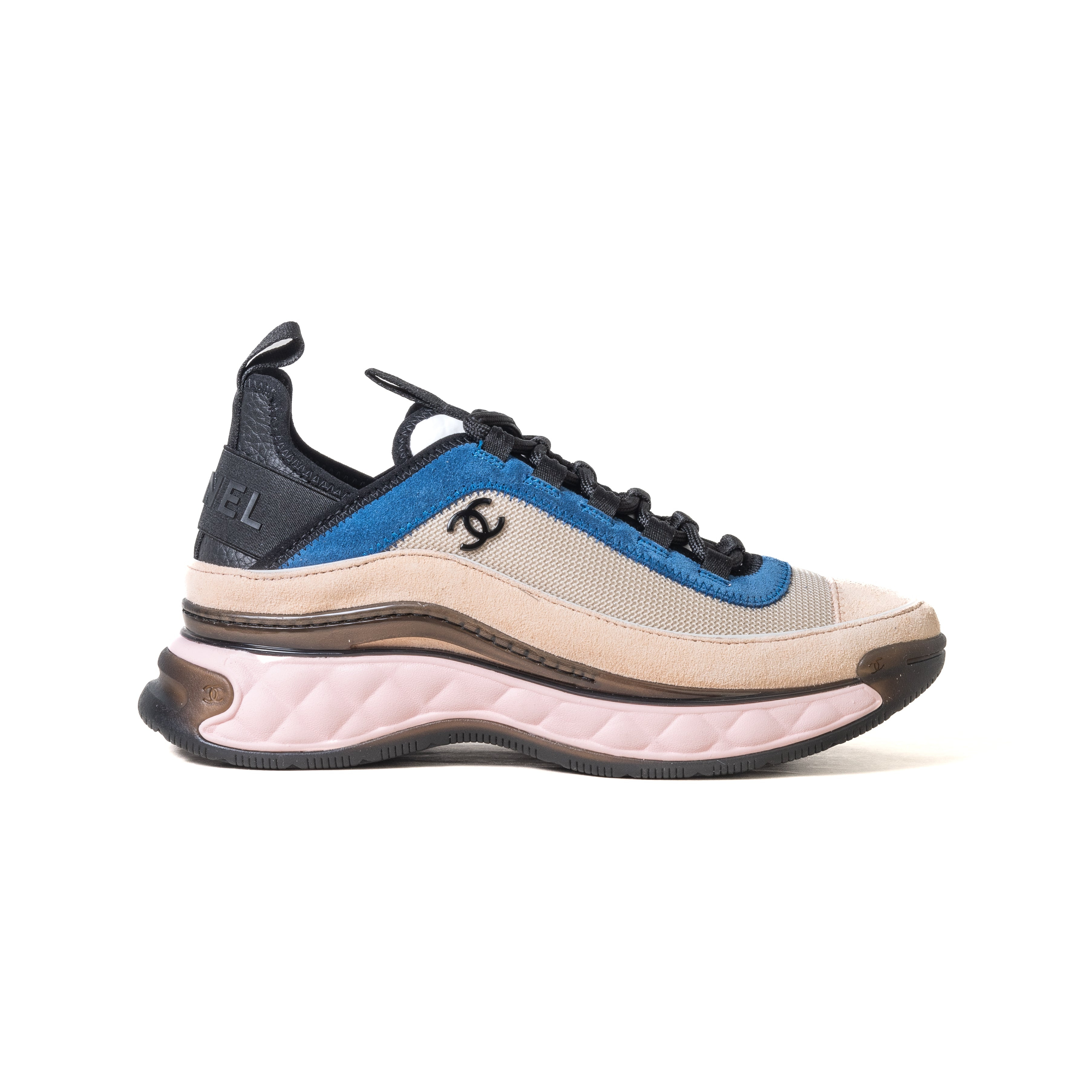 Chanel Suede Calfskin Fabric Sneakers Light Pink Beige Blue - 2