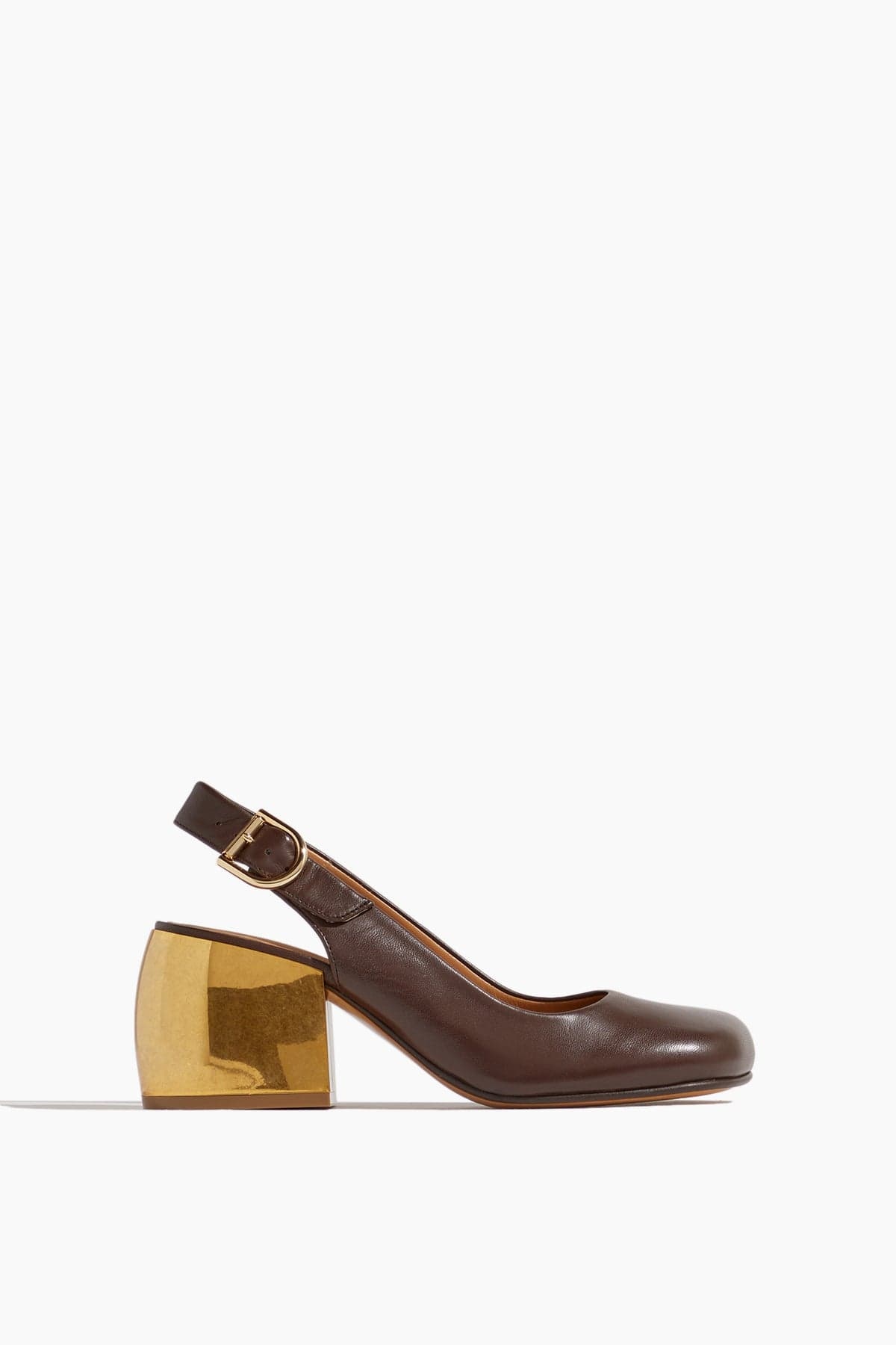Sling Back Pump with Gold Heel in Brown - 1
