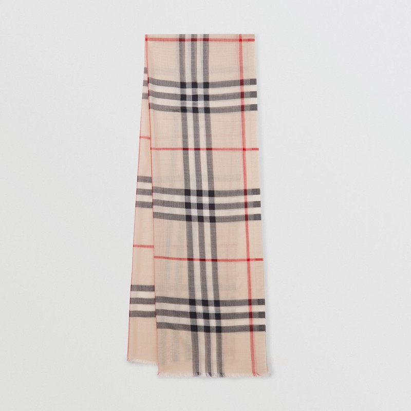 Lightweight Check Wool and Silk Scarf - 1