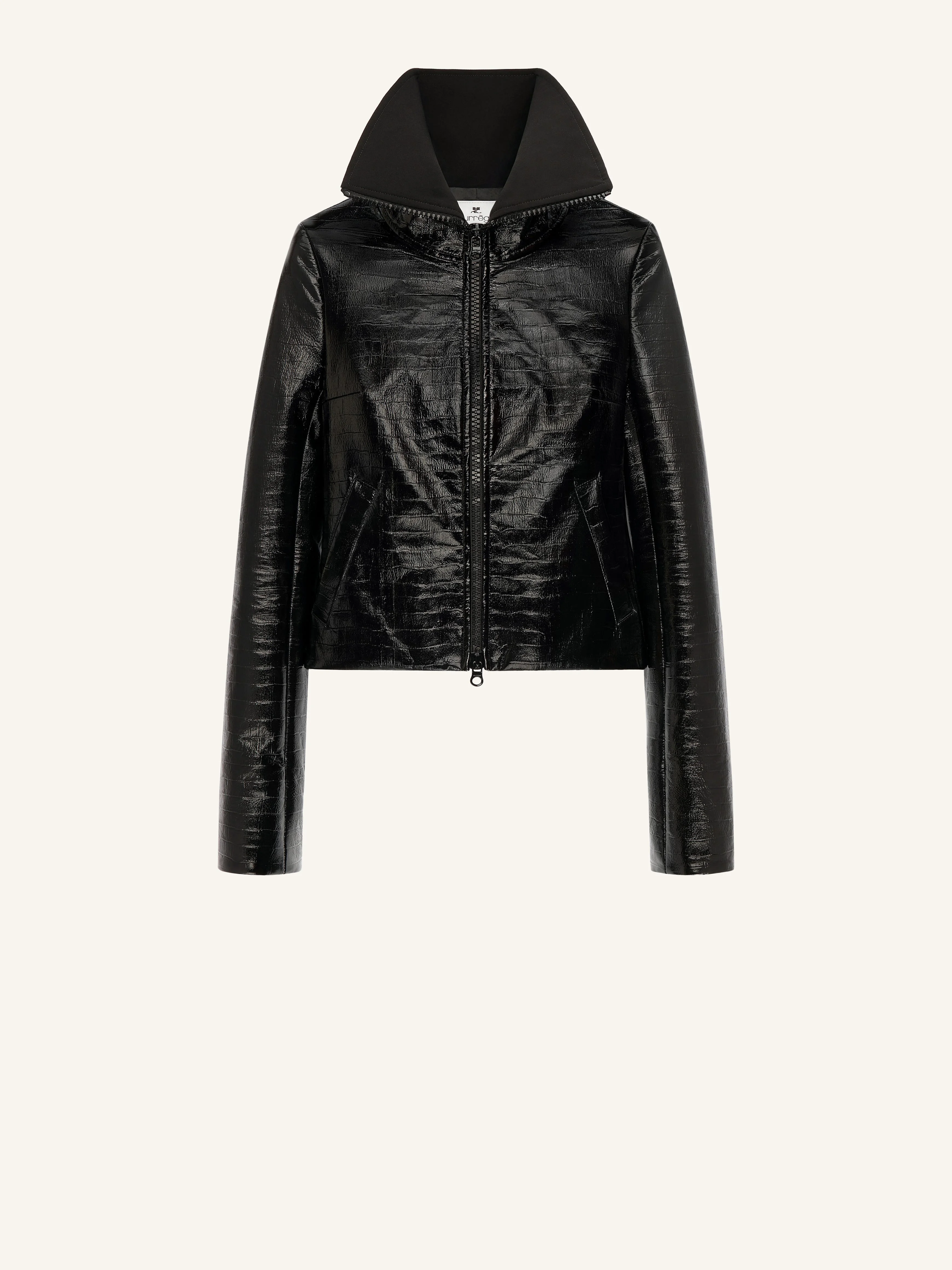 HIGH COLLAR CROC-EMBOSSED VINYL JACKET - 1