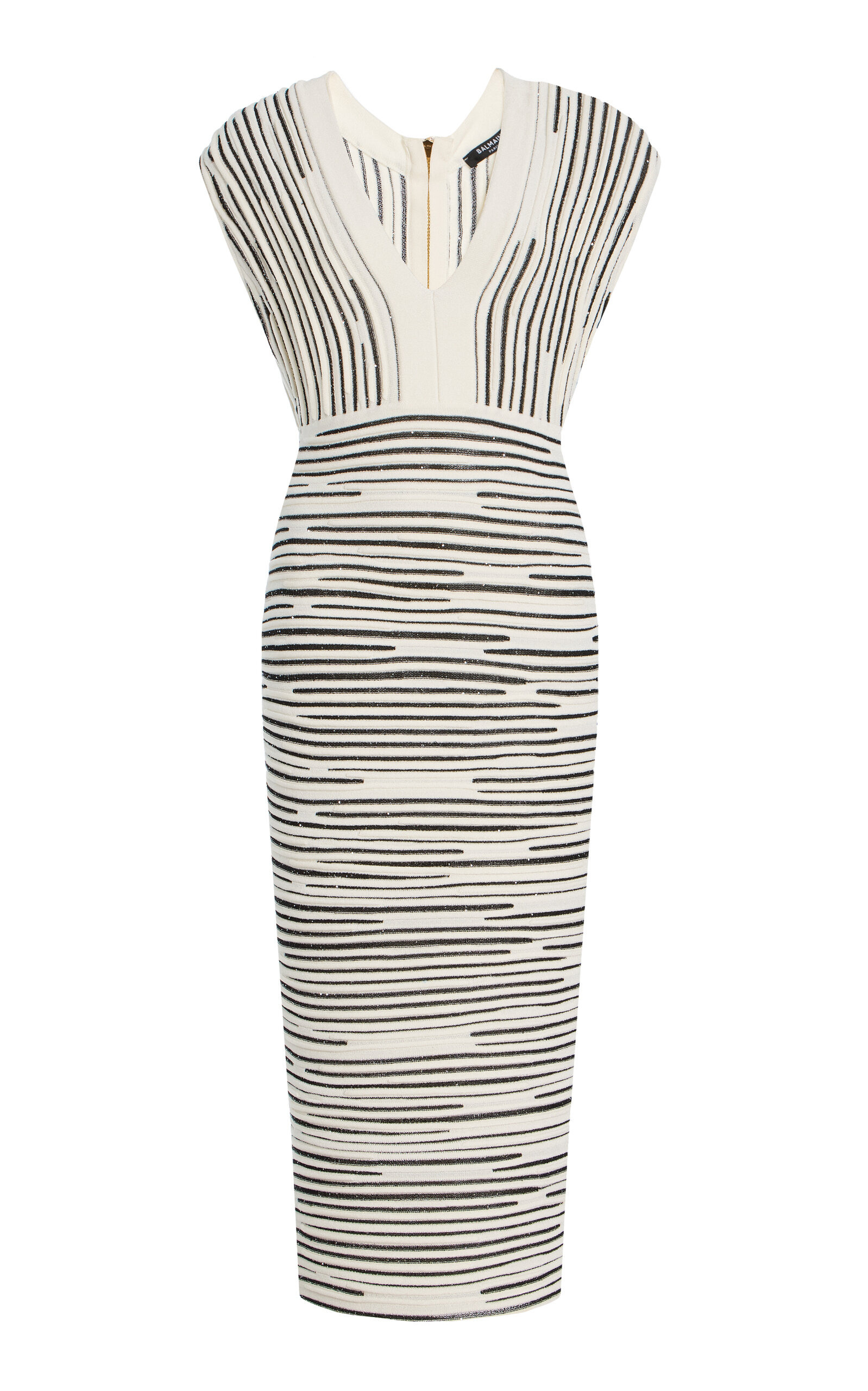 Glittered Sleeveless Zipped Mid Dress stripe - 1