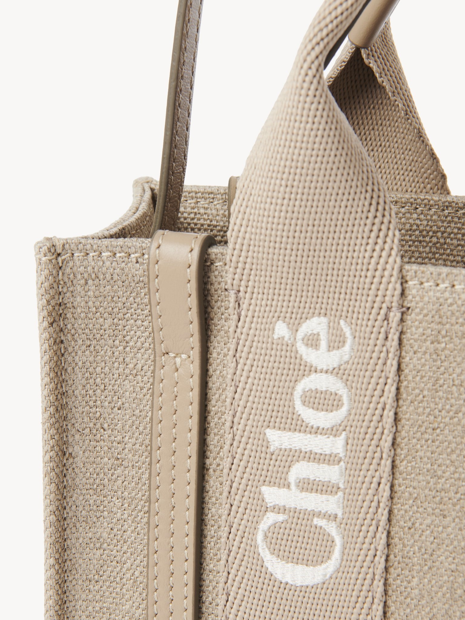 MINI WOODY TOTE BAG IN LINEN & LEATHER - 5