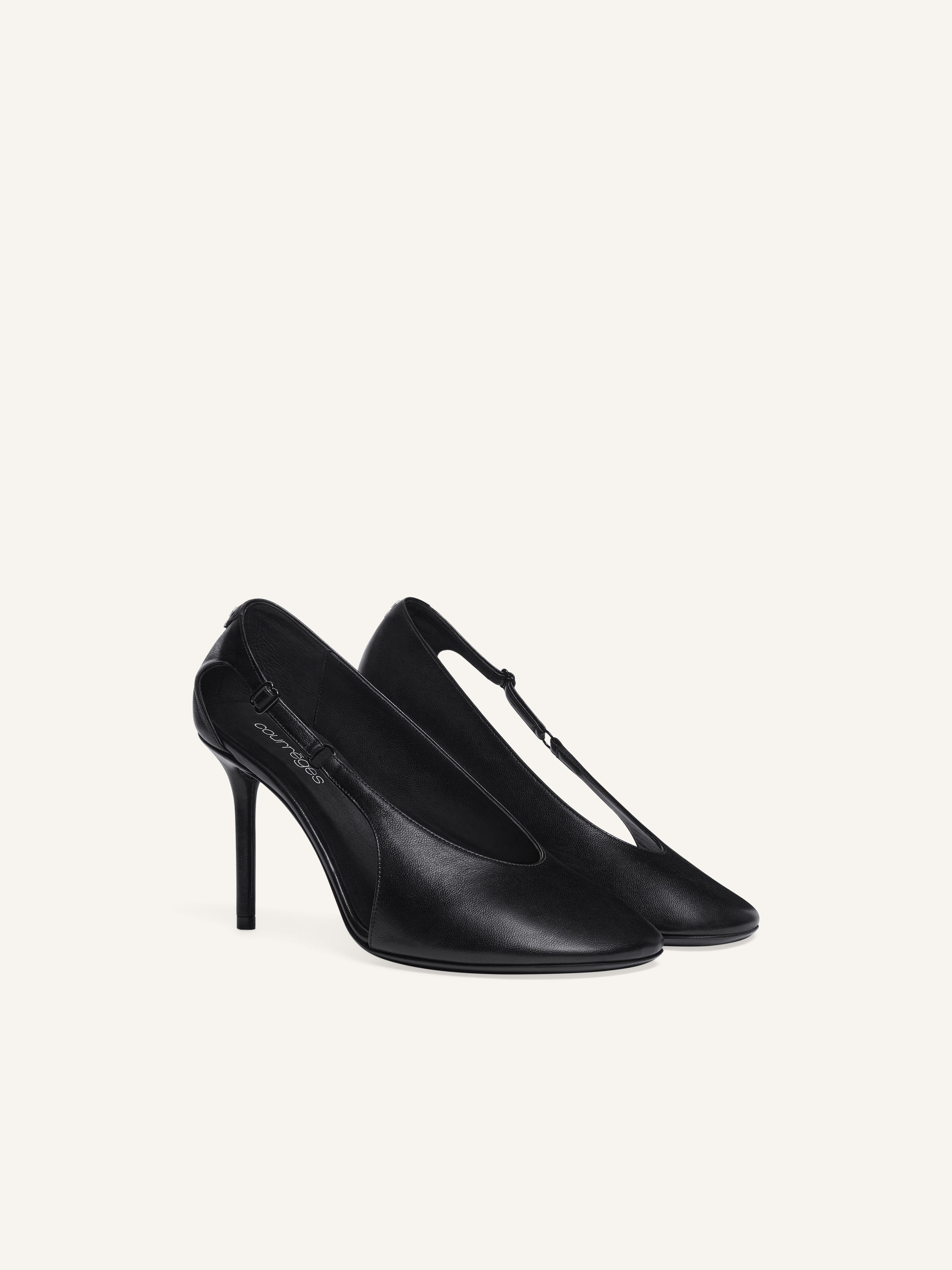 COURREGES 国内買付 OBLIQUE STRAP LEATHER STILETTOS courrèges OBLIQUE LEATHER STILETTOS | REVERSIBLE