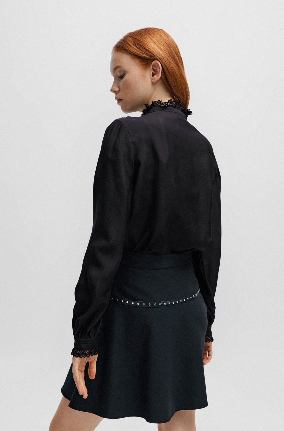 REGULAR-FIT BLOUSE WITH LACE TRIMS AND PLEATING - 5