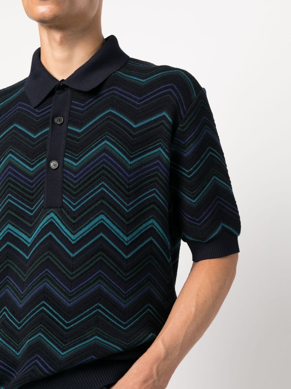 zigzag-pattern ribbed polo shirt - 5