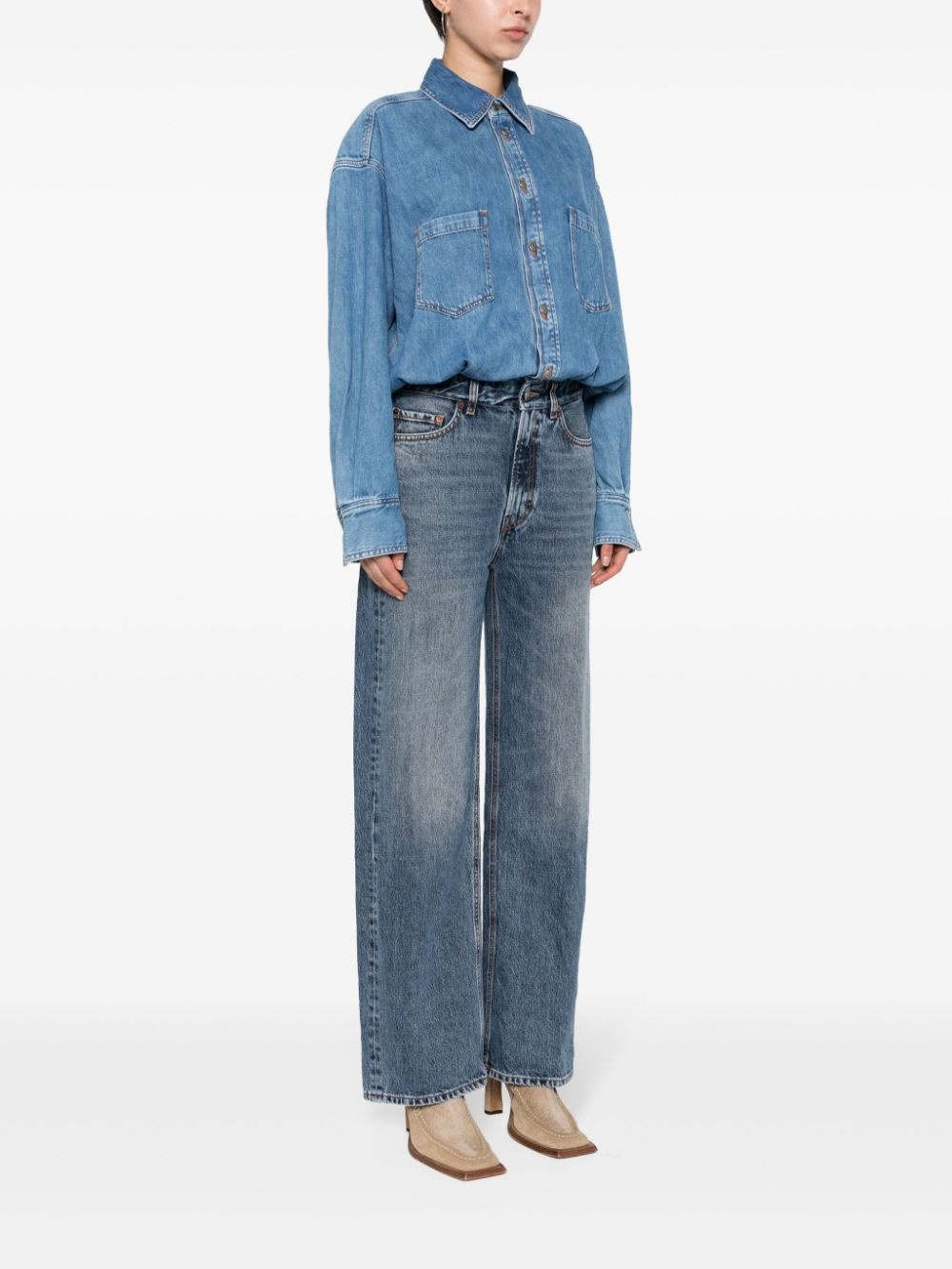 panelled-design denim jumpsuit - 3