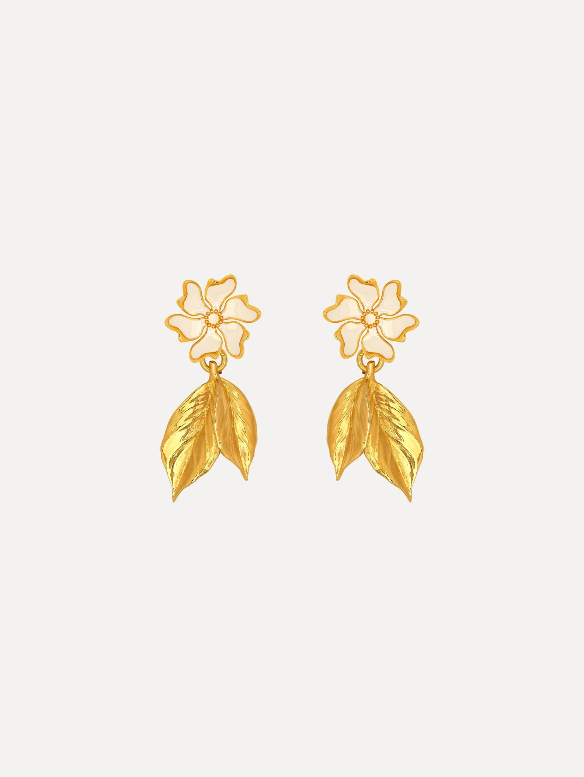 ENAMEL CHERRY BLOSSOM LEAF EARRINGS - 1