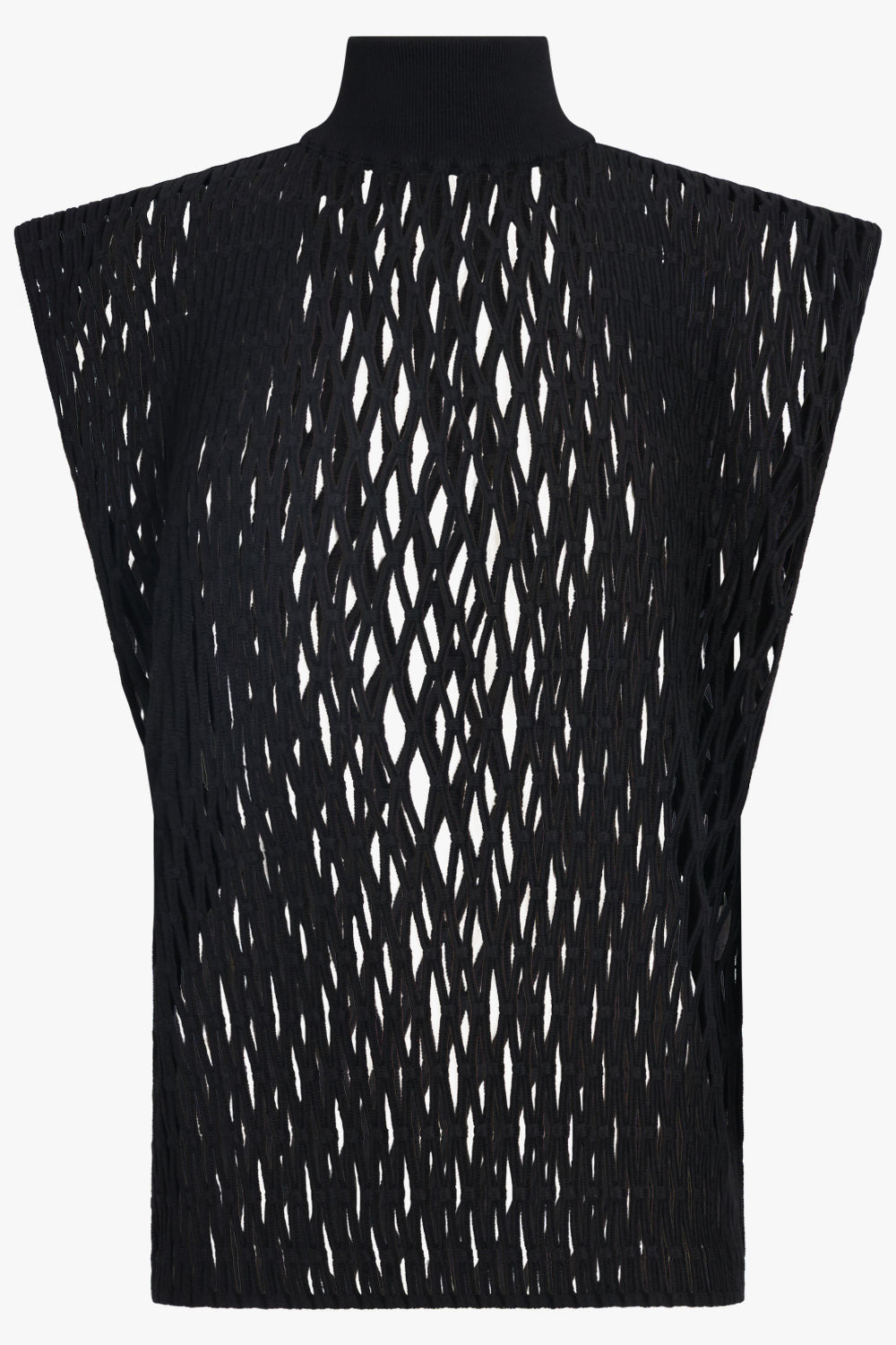 MACRAME KNIT HIGH NECK S/S TOP | BLACK - 1