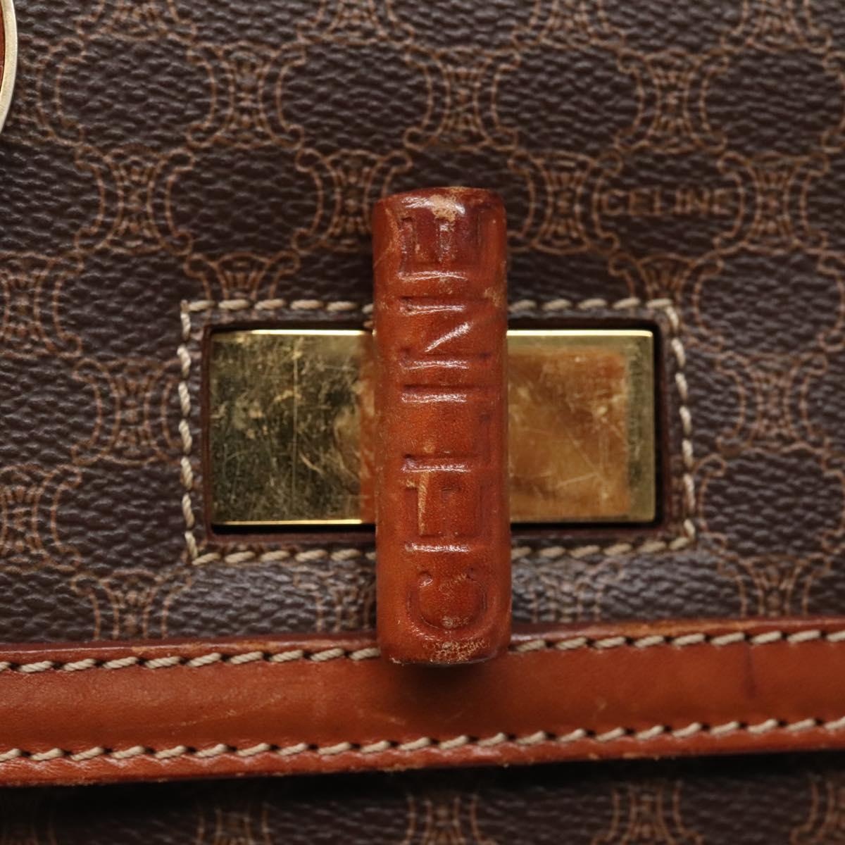 CELINE Macadam Canvas Hand Bag Pvc Leather Brown - 9