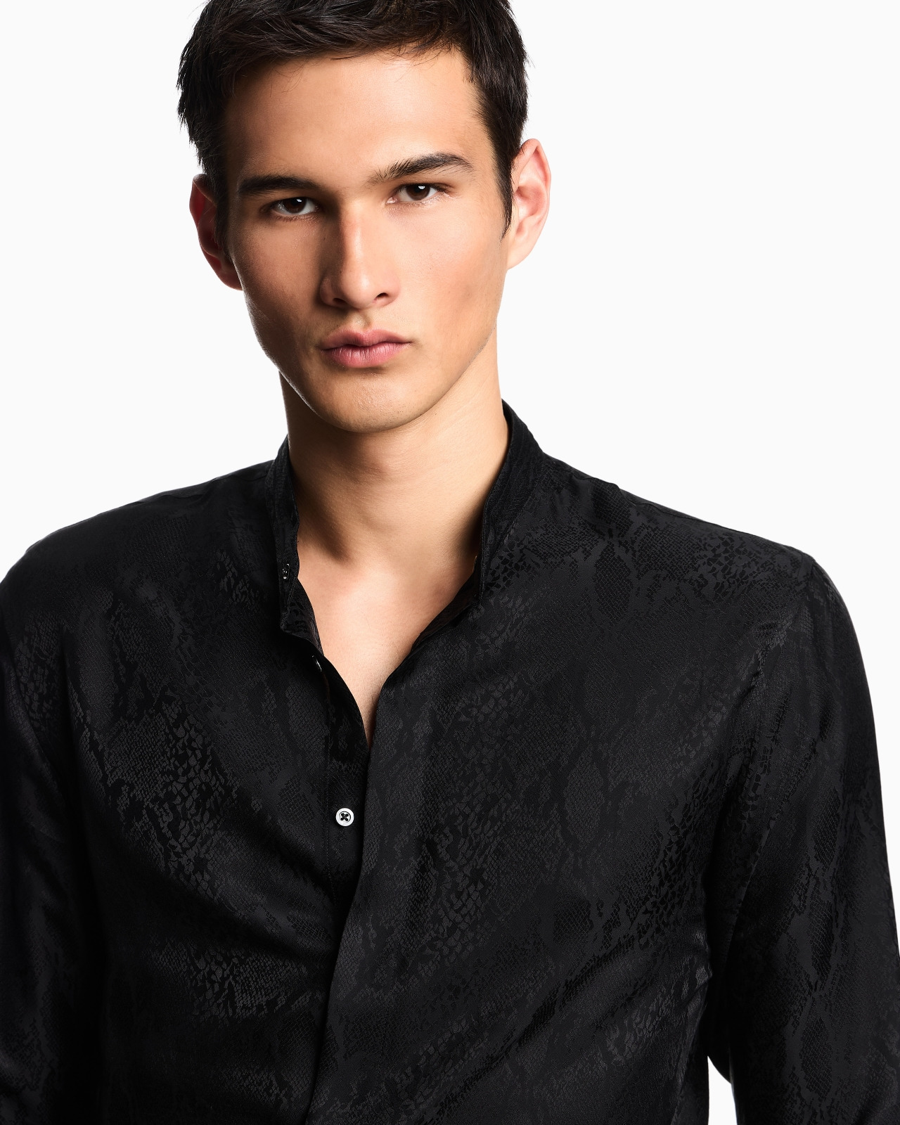 SILK-BLEND ANIMAL JACQUARD SHIRT WITH GURU COLLAR - 5
