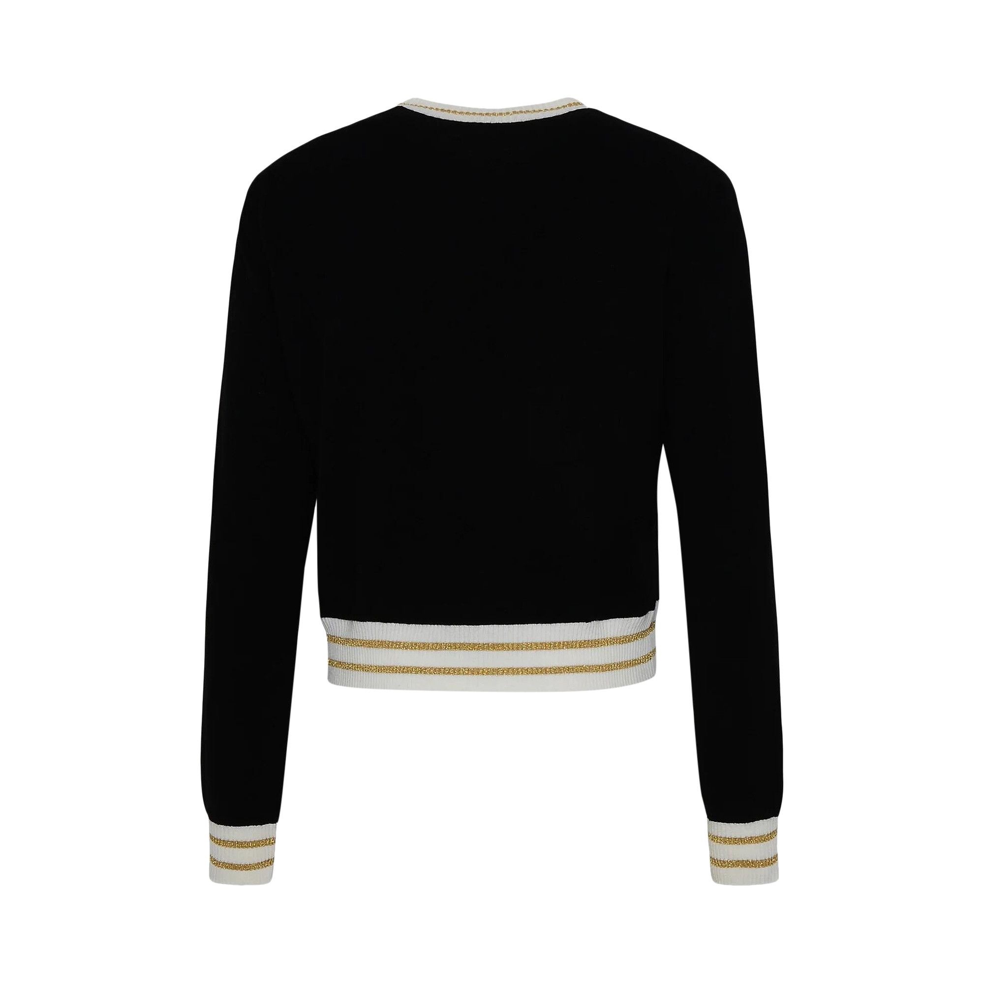 Balmain Logo Intarsia Knitted Cropped Jumper 'Black/Natural/Gold' - 2