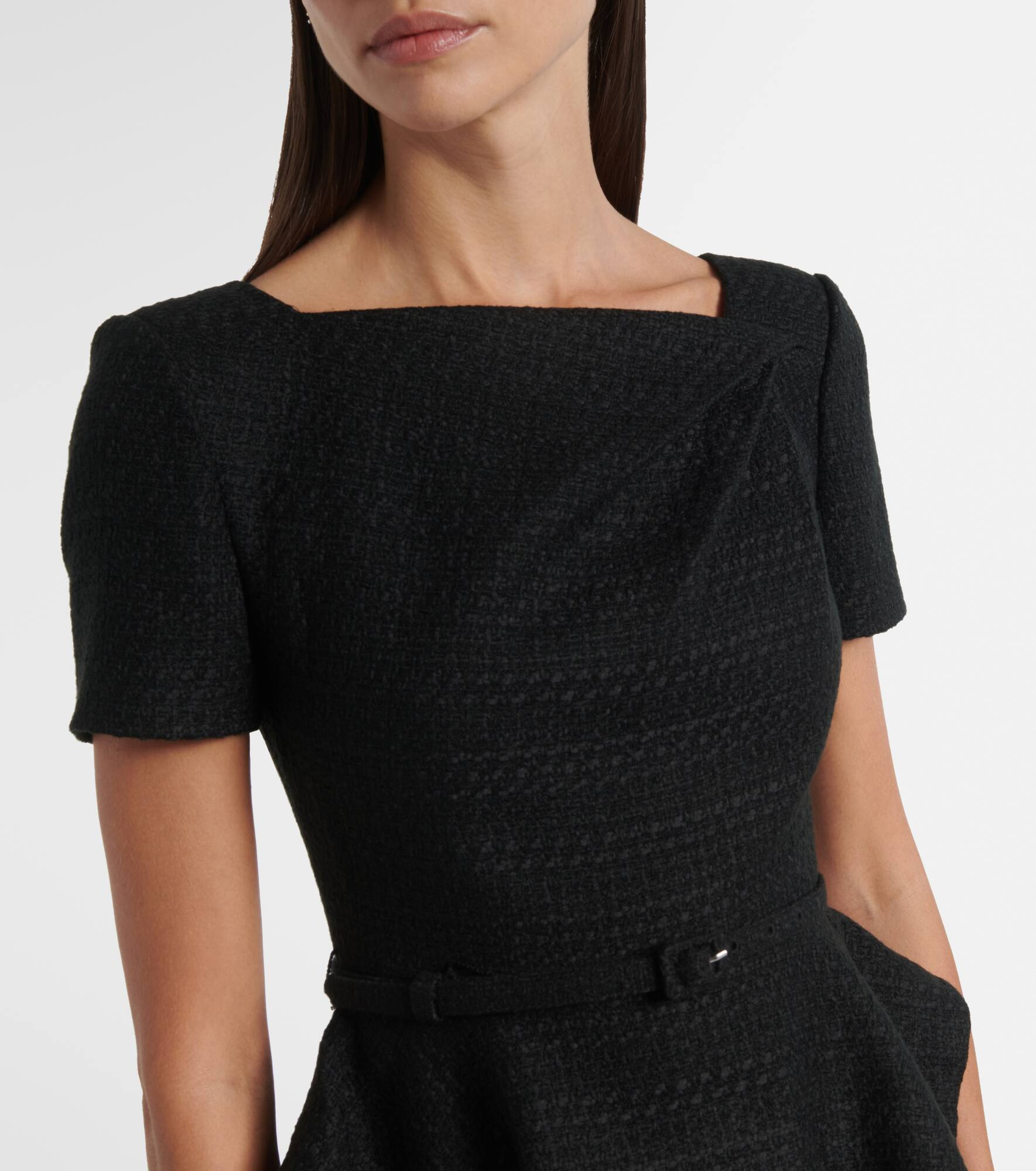 Belted peplum bouclé midi dress - 4
