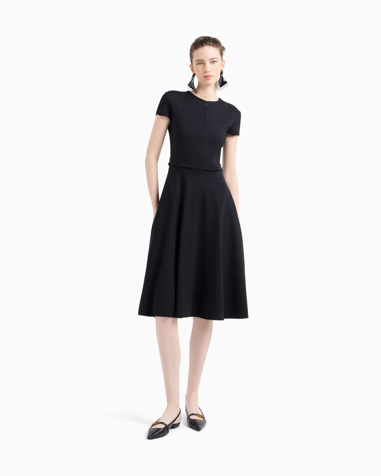 SHORT-SLEEVED DRESS IN MILANO-STITCH FABRIC - 2
