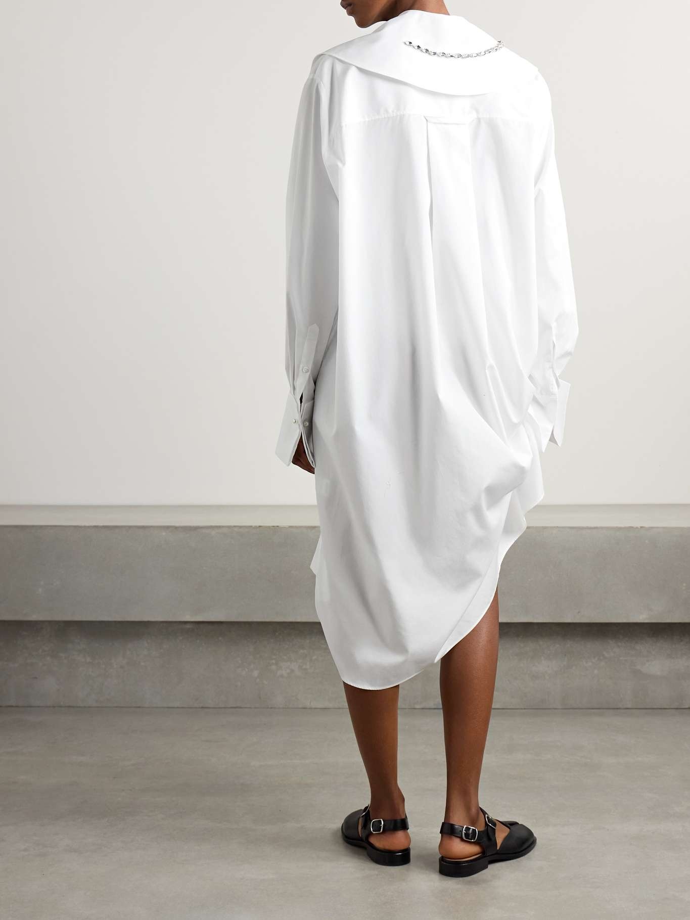 Embellished gathered cotton shirt dress White - 4