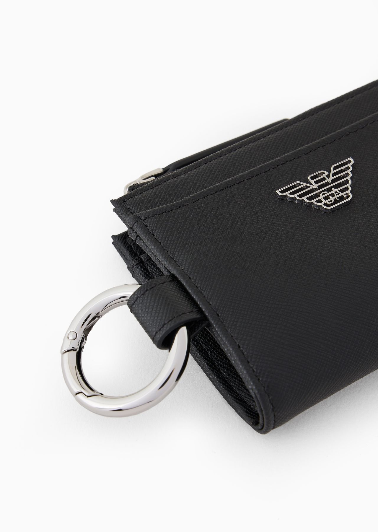 ASV regenerated Saffiano leather compact wallet with eagle plate and snap hook - 4