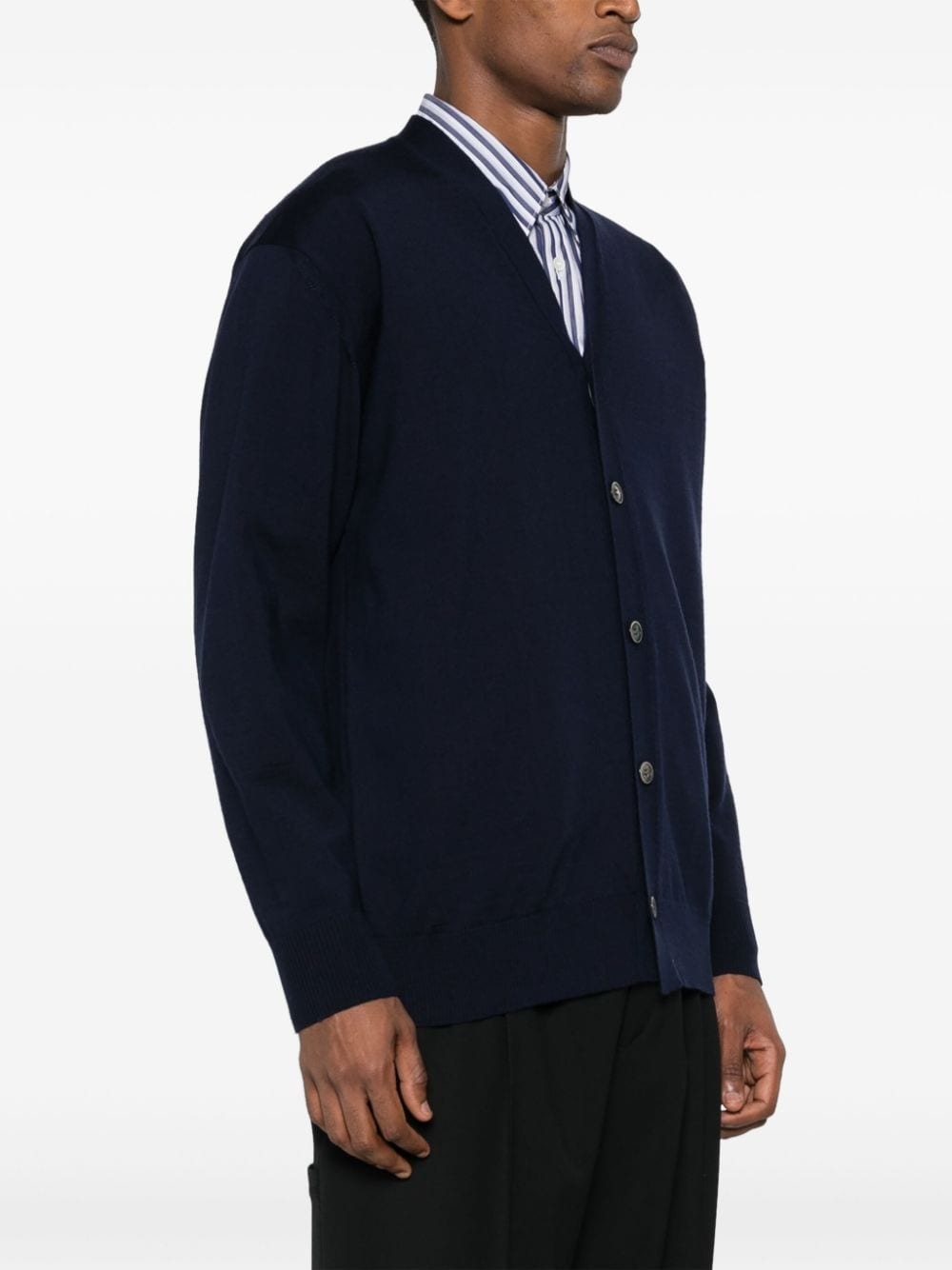 logo-embroidered wool cardigan - 3