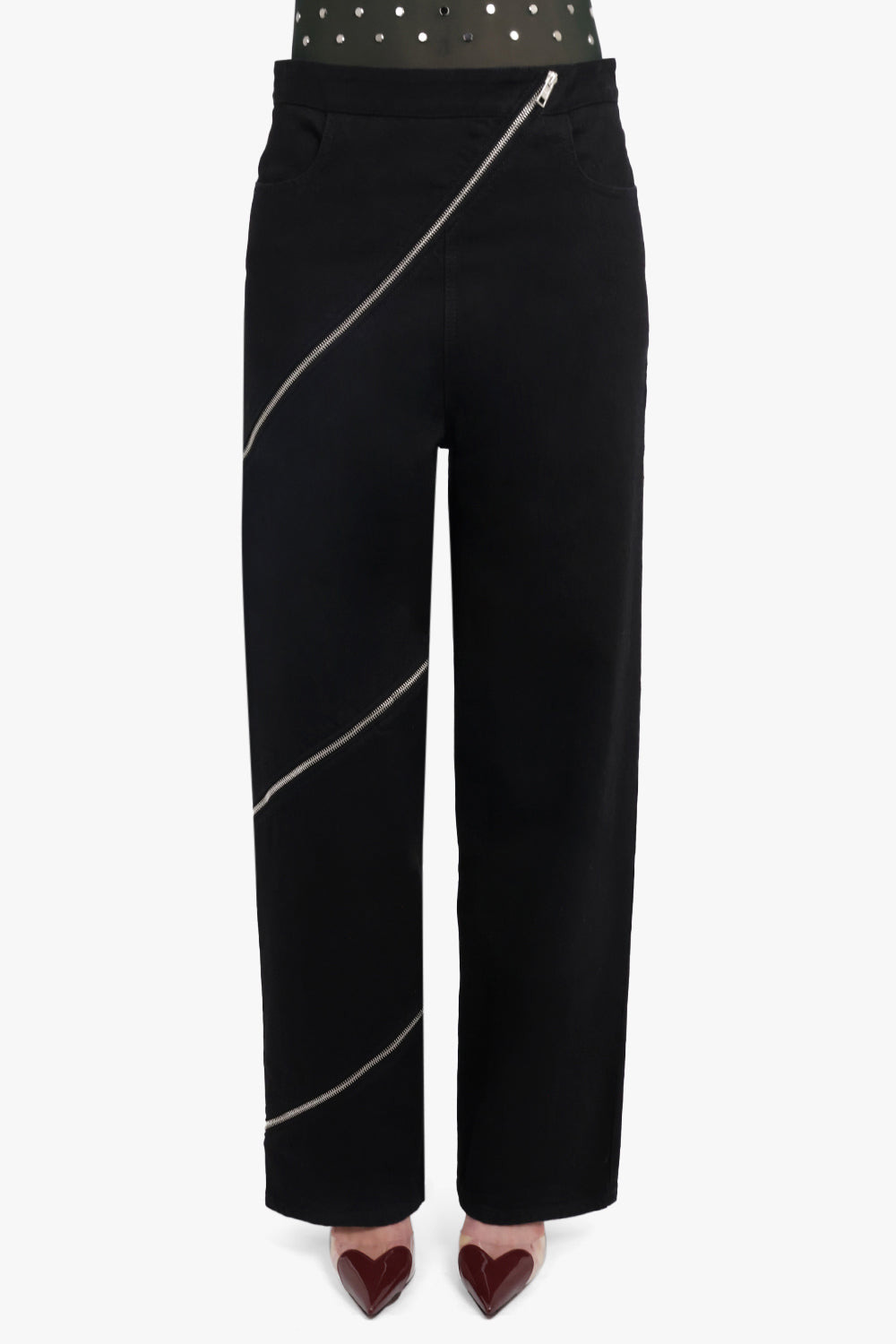SPIRAL ZIP DETAIL STRAIGHT LEG PANT | BLACK - 3