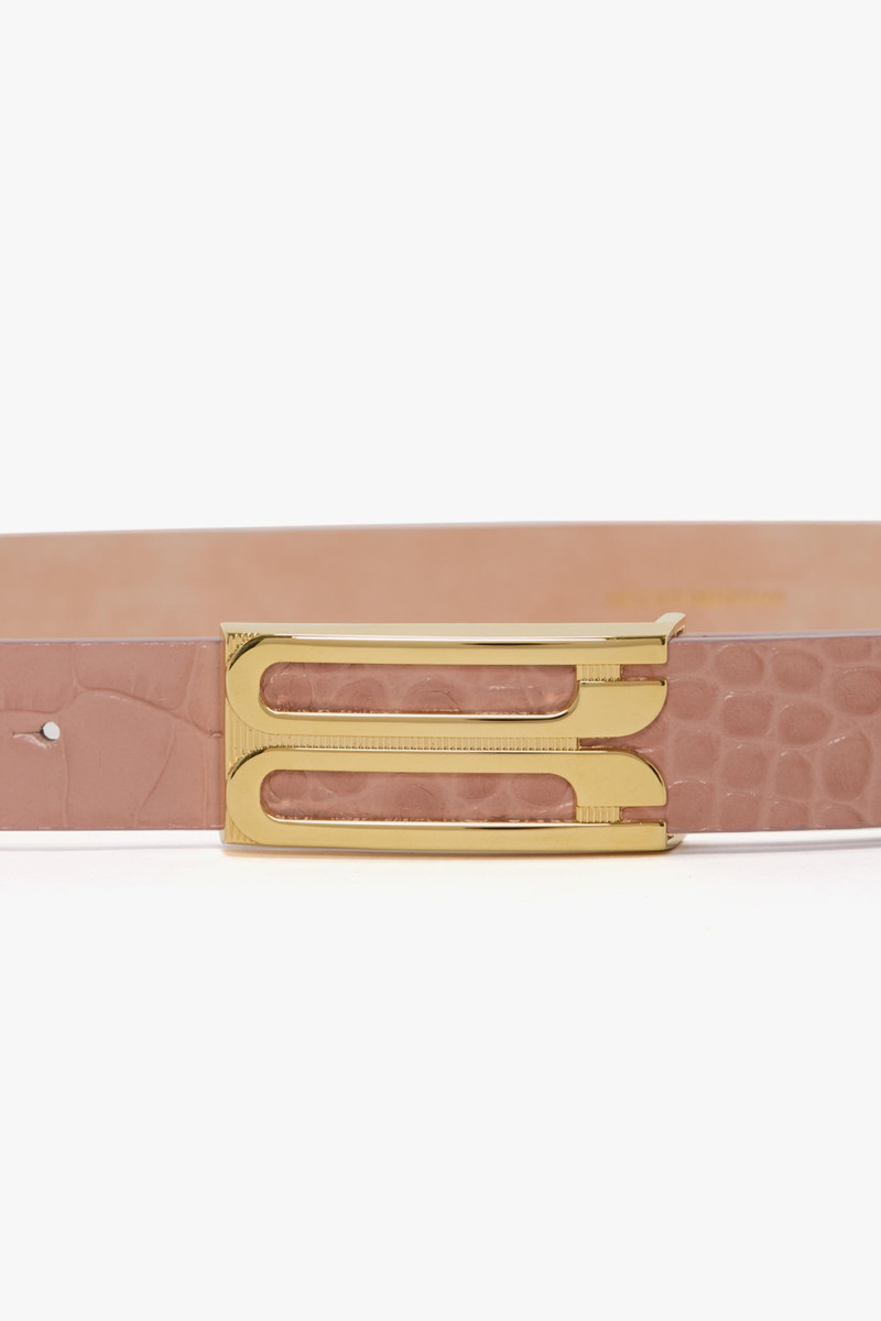 Victoria Beckham Frame Belt In Blush Pink Croc Embossed Leather outlook