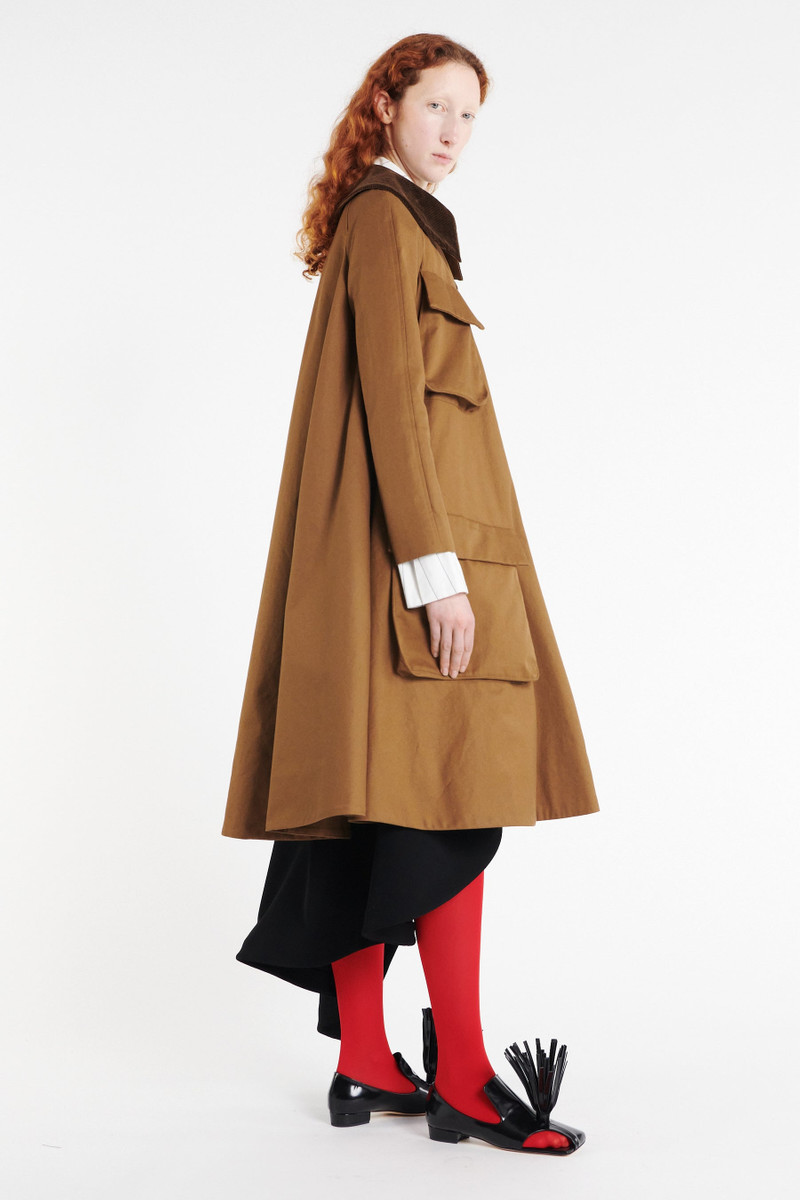 LONG FLARED TRENCH WITH POCKETS KHAKI BROWN 2
